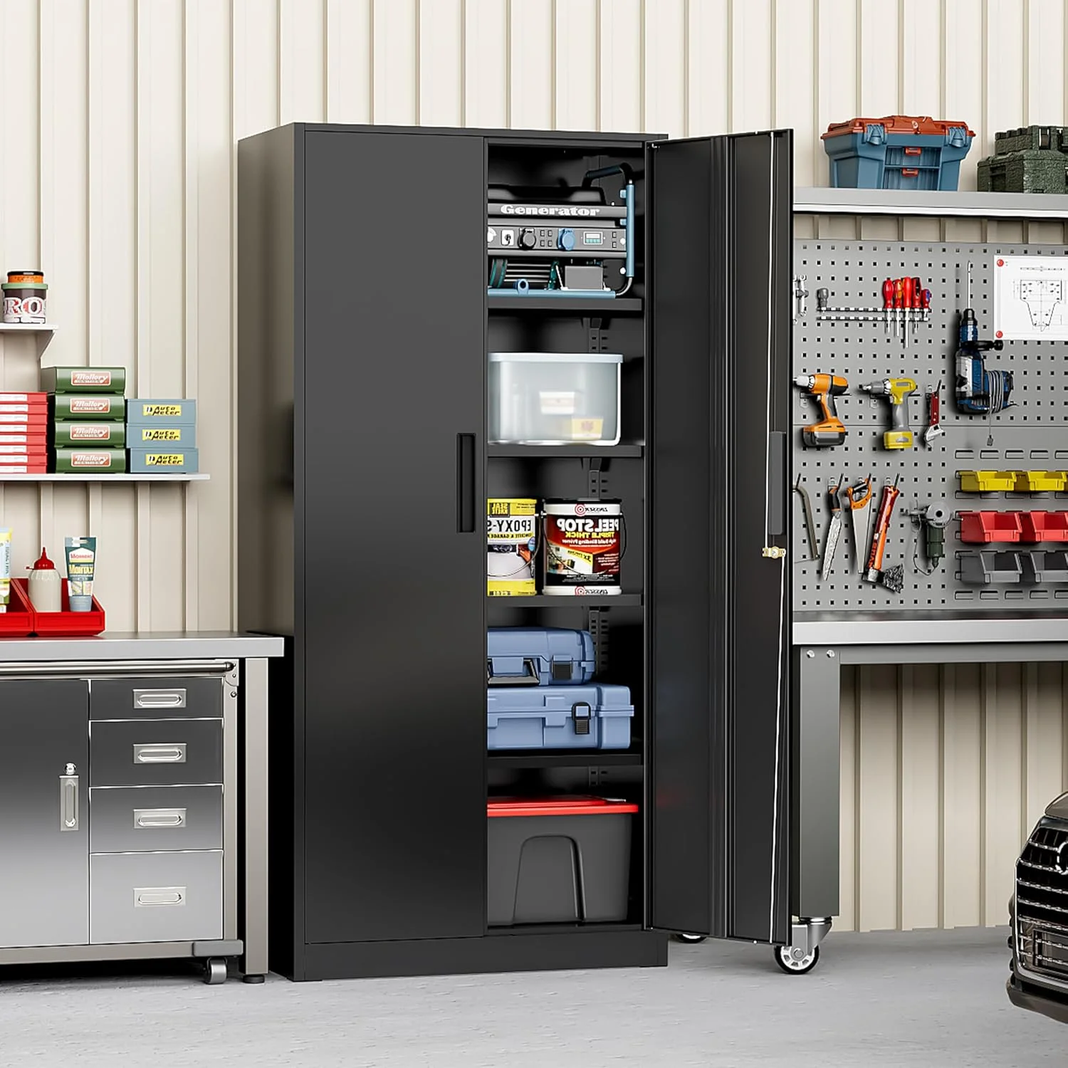 SOLAURA Metal Storage Cabinet with Wheels, 73" Garage Rolling Cabinet with Locking Door and 4 Shelves, Tool Cabinet on Caster for Home, Office, Black - Image 44