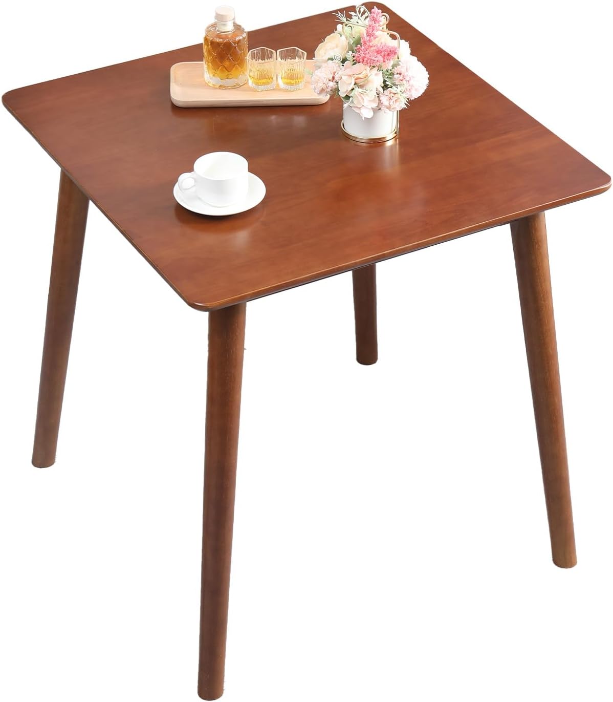 27.6" Small Square Dining Table for 2, Space-Saving Kitchen Dinner Table, Rustic Wood Mid Century Modern Table with Solid Wood Legs