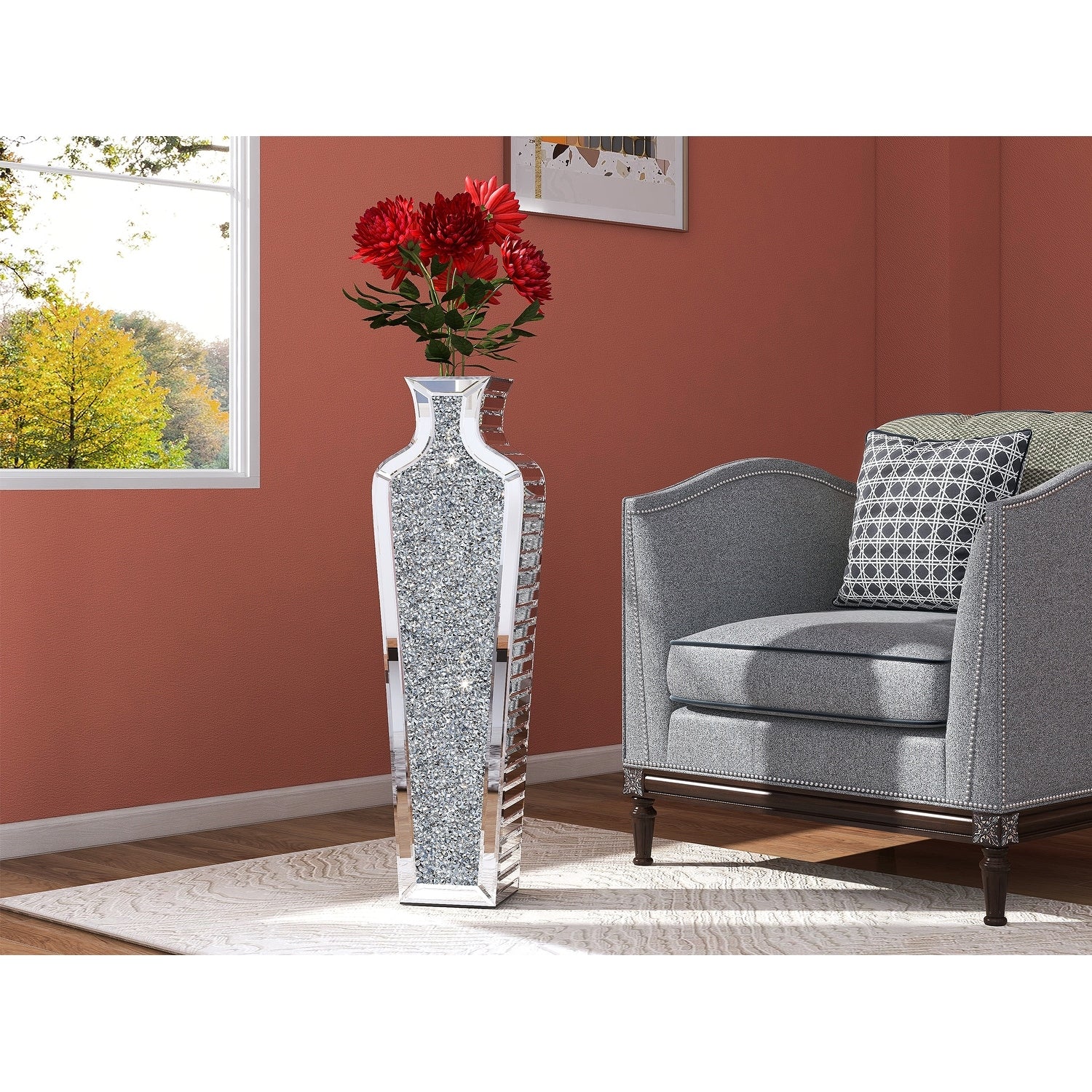 Tall Crushed Diamond Floor Vase, Luxury Decorative Crystal Accent Vase for Living Room, Bedroom and Home Decor - Image 2