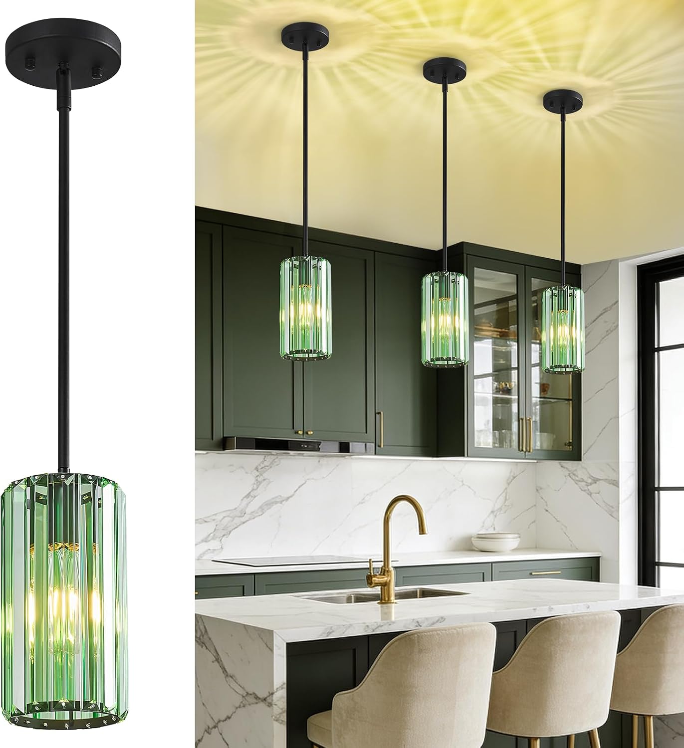 Chrome Pendant Lighting, Modern Pendant Light, Mini Crystal Chandeliers, Adjustable Pendant Light Fixture for Kitchen Island, Dining Room, Corridor & Bedroom (Chrome, 3-Pack) - Image 33