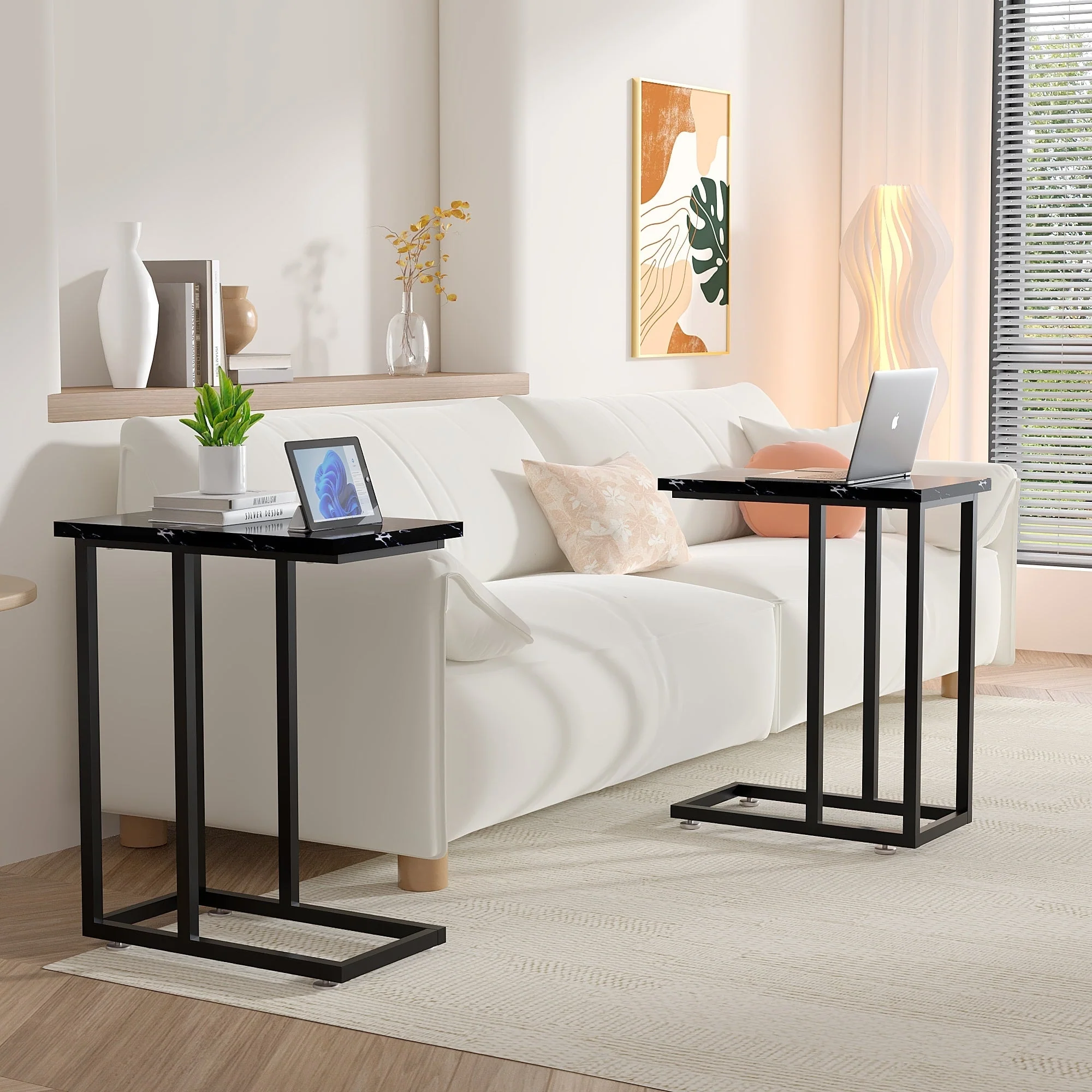 Set of 2 C-Shaped Sofa Side Tables, Small End Tables for Living Room, Bedside and TV Tray - Image 39
