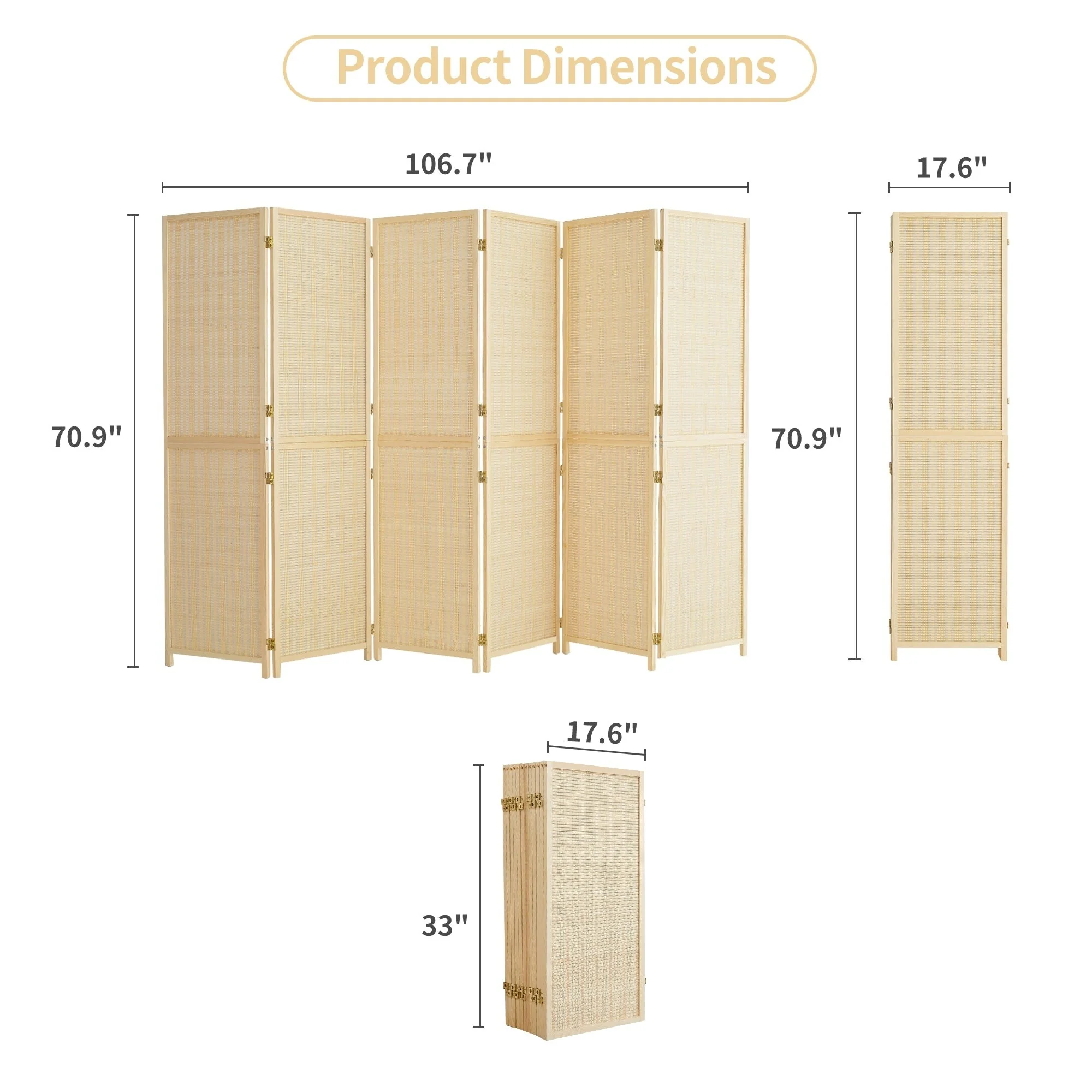 4-Panel Bamboo Folding Partition Screen 6FT Detachable Room Divider - Image 9
