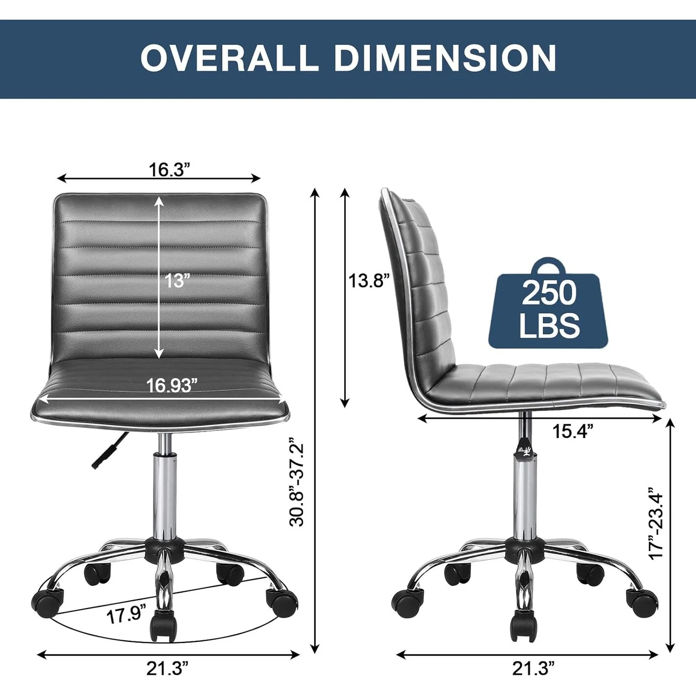 Adjustable Mid-Back Armless Swivel Office Chair, Ribbed Task and Vanity Chair for Small Spaces - Image 6