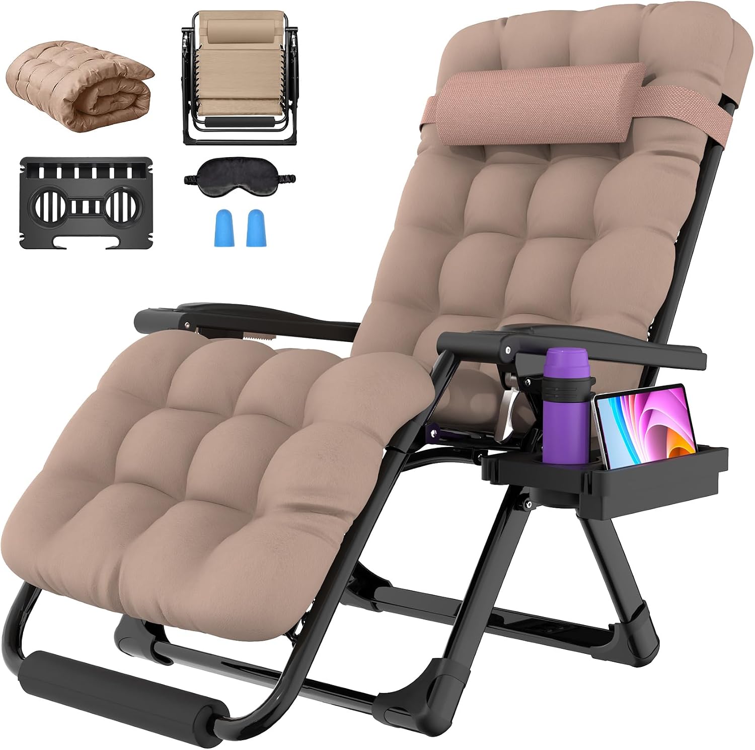 Oversized Zero Gravity Chair, 33In XXL Outdoor Recliner Chair w/ Removable Cushion & Headrest, Camping Lounge Chair w/ Upgraded Lock & Footrest, Reclining Patio Chairs for Indoor Outdoor, 500LBS - Image 12