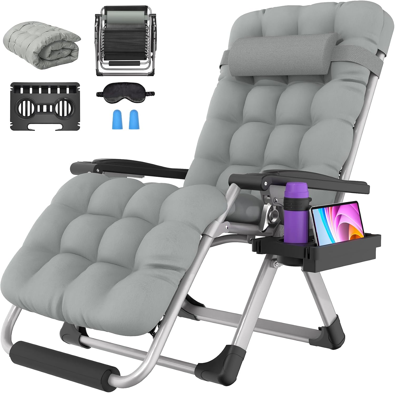 Oversized Zero Gravity Chair, 33In XXL Outdoor Recliner Chair w/ Removable Cushion & Headrest, Camping Lounge Chair w/ Upgraded Lock & Footrest, Reclining Patio Chairs for Indoor Outdoor, 500LBS - Image 8