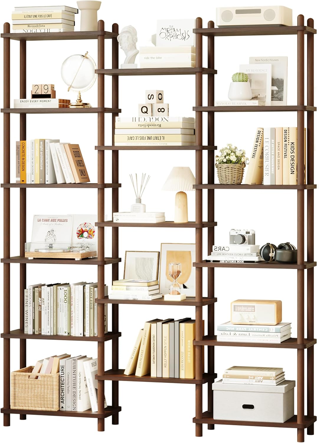 Wooden Triple Wide Bookshelf, 5-Tier Large Open Bookcase, White - Image 2