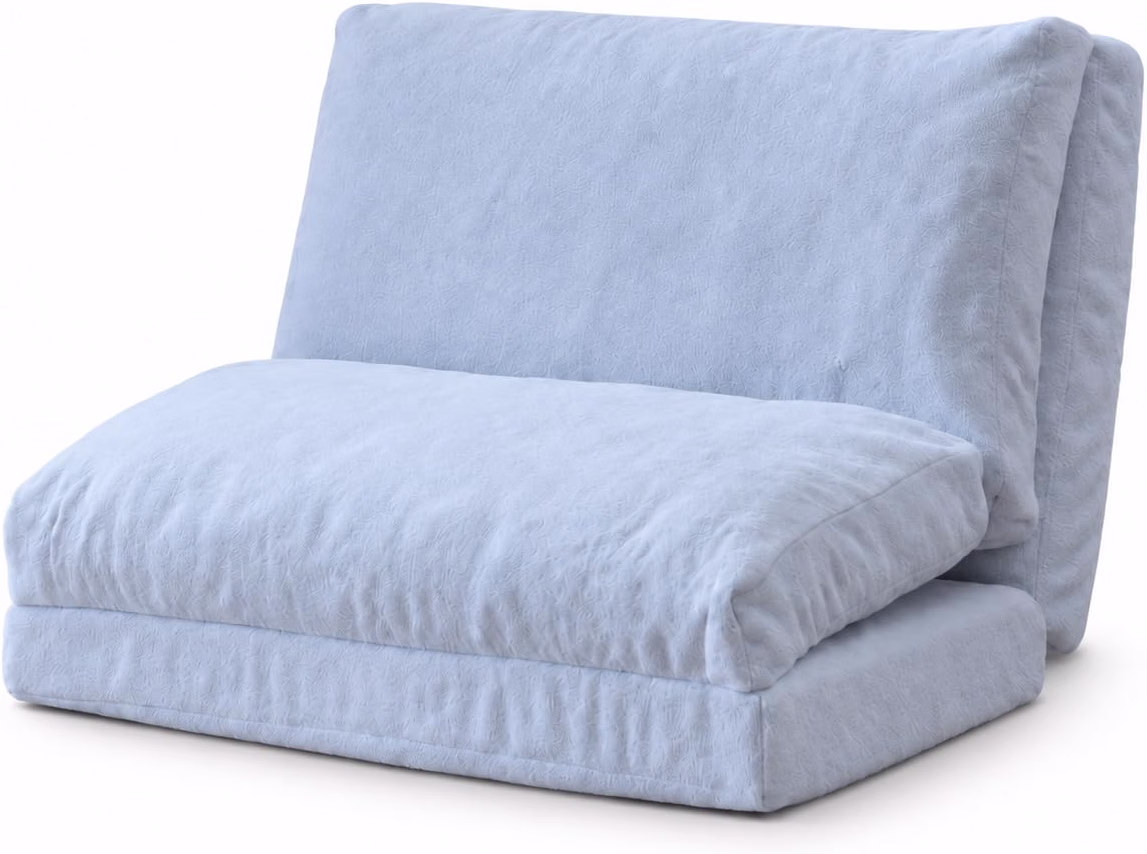 Folding Mattress Sofa Bean Bag Bed, Foam Filling Folding Mattress Sofa, Includes Removable and Machine Washable Cover, Soft Premium Faux Fur, Medium, Blue - Image 6