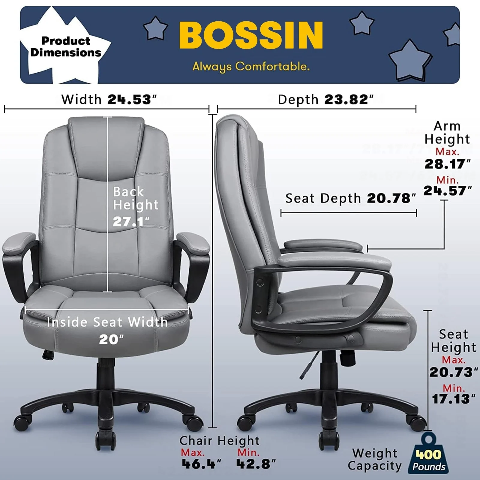 Big and Tall Executive Office Chair, High Back Ergonomic Leather Chair, 400 lb Capacity - Image 18