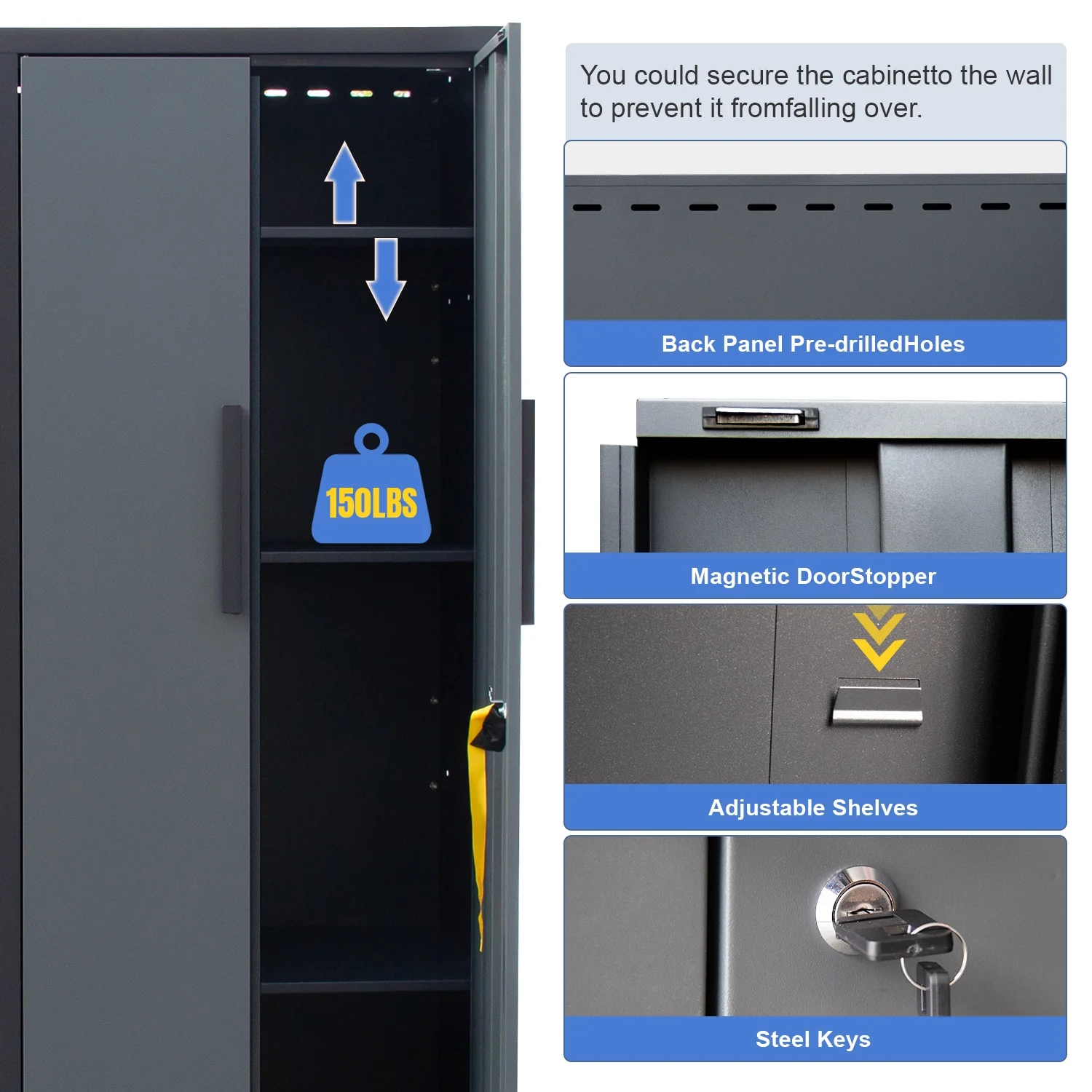 HPDMC Garage Storage Cabinet System 7-Pcs Workshop Set Metal Garage Cabinets System with Steel Cabinet Drawers, Workbench, Pegboard for Garage Tool Organization - Image 19