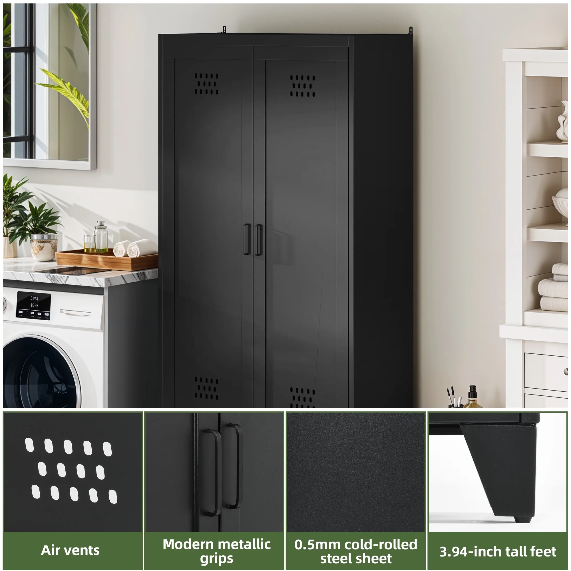 Uforic 70.9" Garage Storage Cabinet with Doors & Shelves, Metal Cabinet with Lights, Black - Image 5