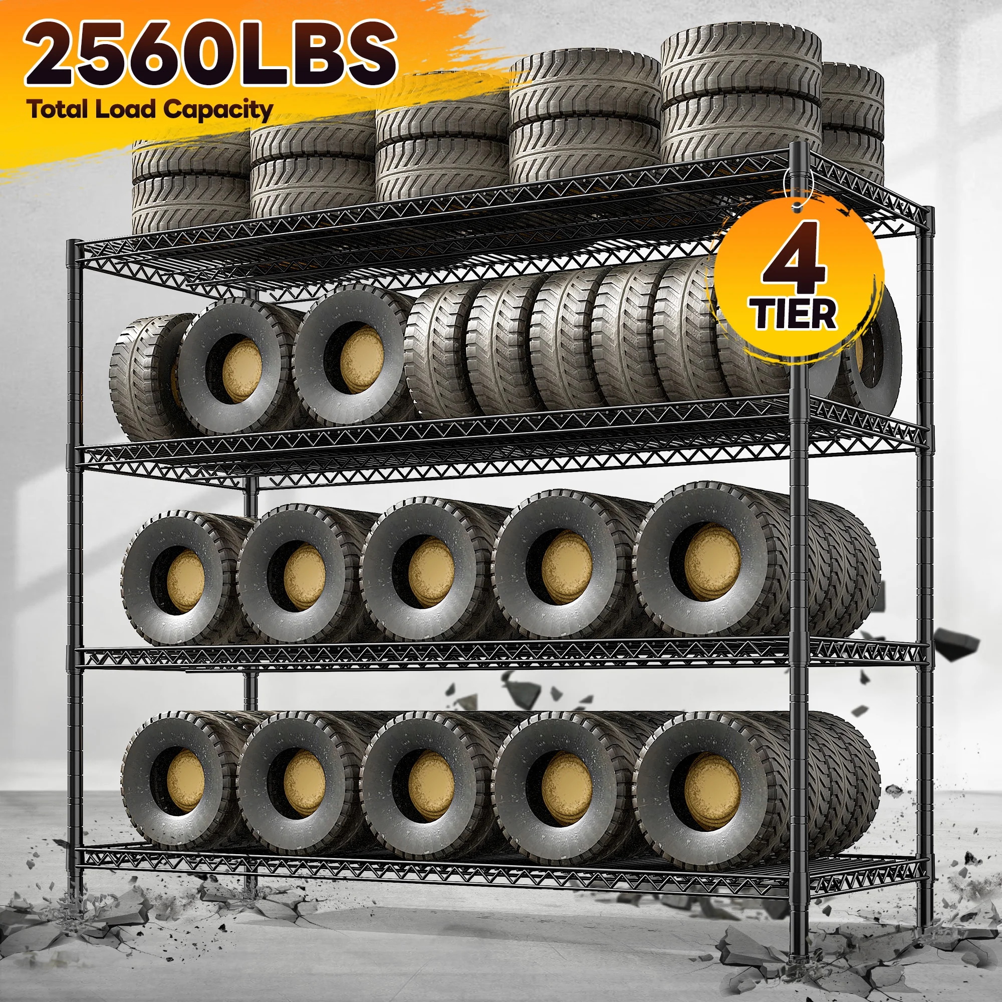 REIBII Heavy Duty Metal Storage Rack 4-Tier Adjustable Wire Shelves 2560lbs Pantry & Garage Shelving,55.5"H x 55.5"W x 18"D - Image 2