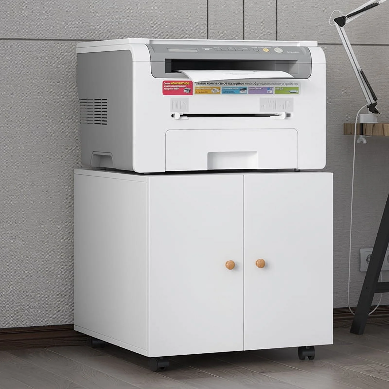 Miniyam Metal Garage Storage Cabinet with Wheels and Adjustable Shelves, White - Image 2