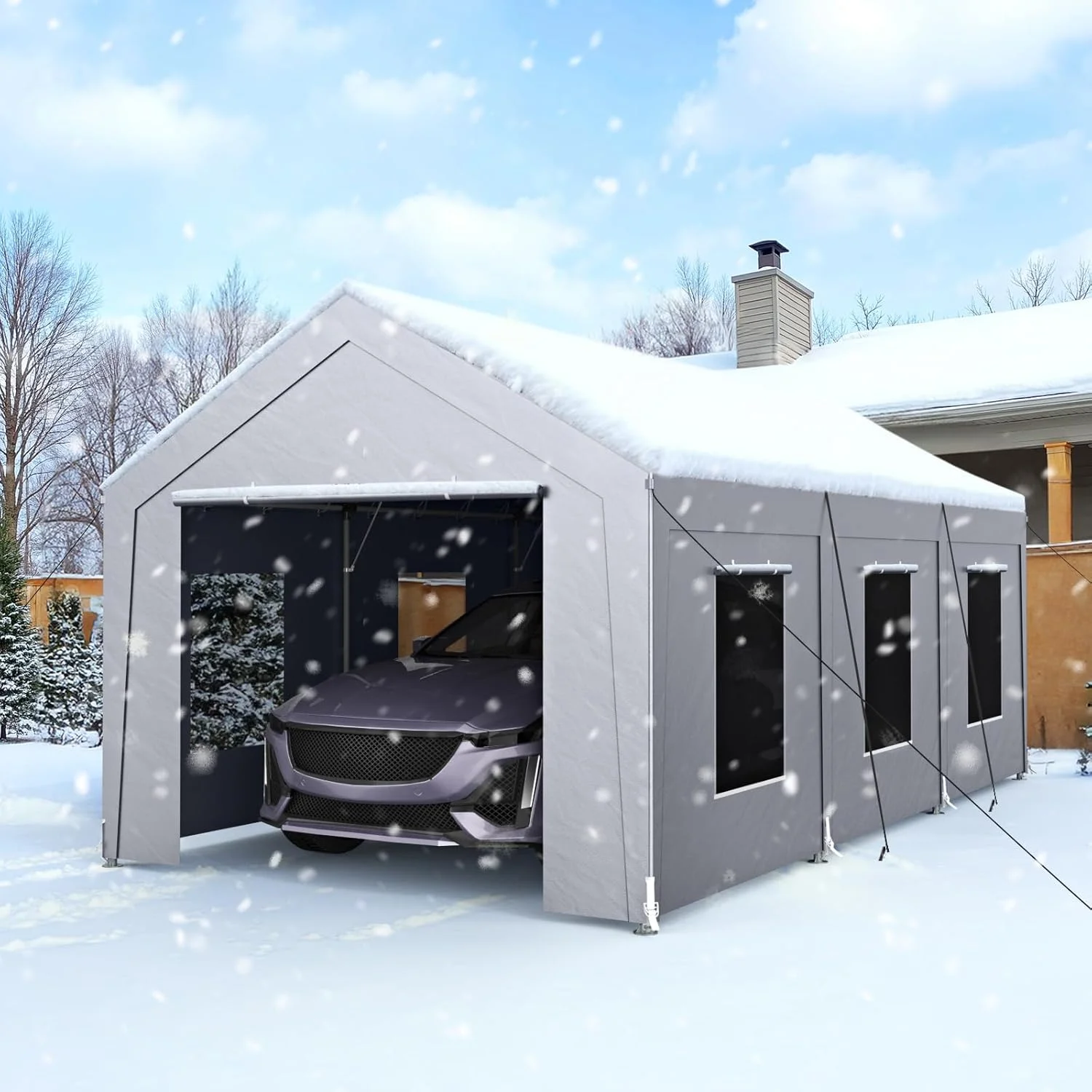 Vitarpatio Carport, 10x20 ft Heavy Duty Car Port Canopy with 6 Roll-up Windows, Reinforced Metal Carport Portable Garage Waterproof Car Tent with Removable Sidewalls & Door - Image 5