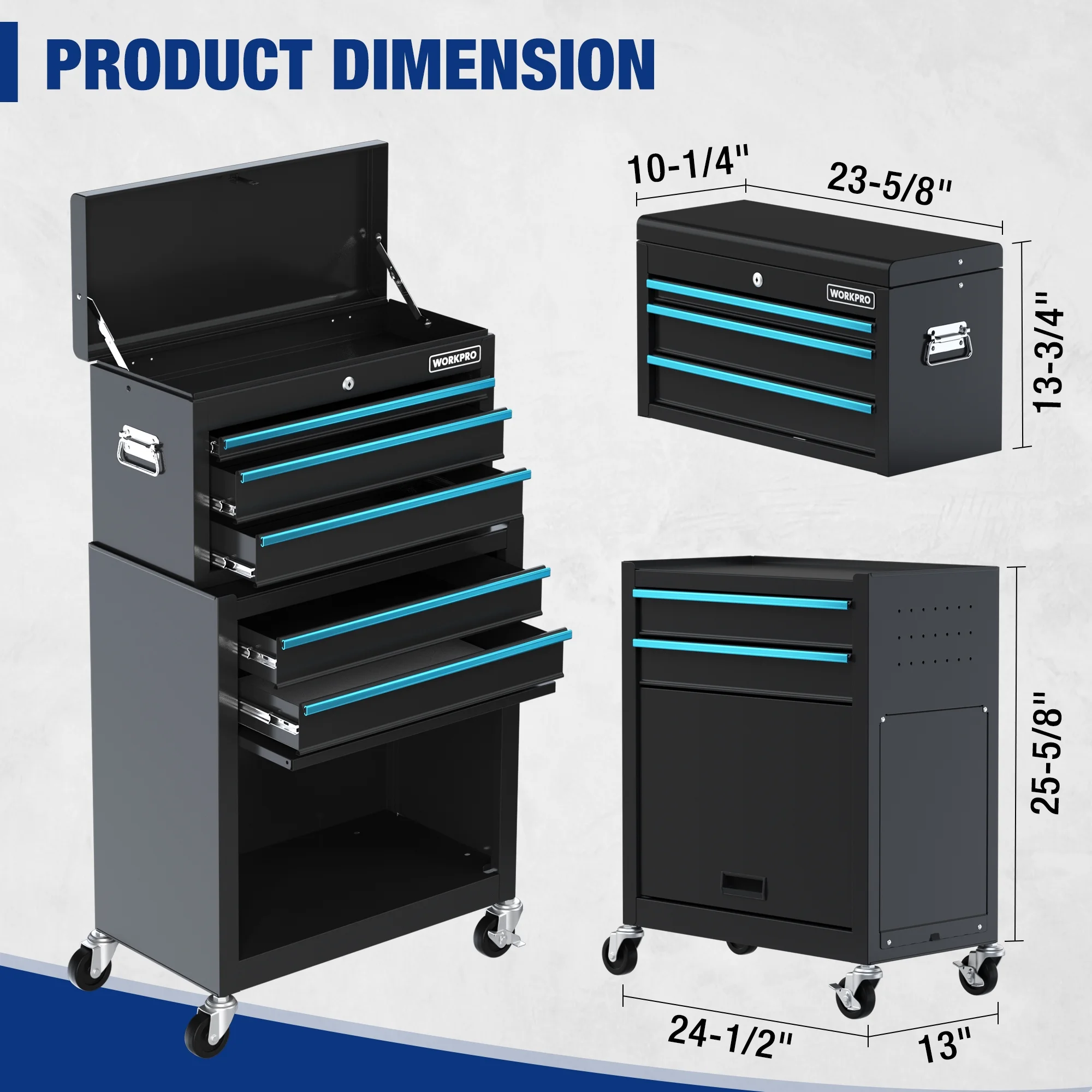 WORKPRO 24.5 inch 5-Drawer Rolling Tool Chest, Sliding Metal Drawer Rolling Tool Storage Cabinet, Removable Toolbox Organizer for Workshop, Garage - Image 6