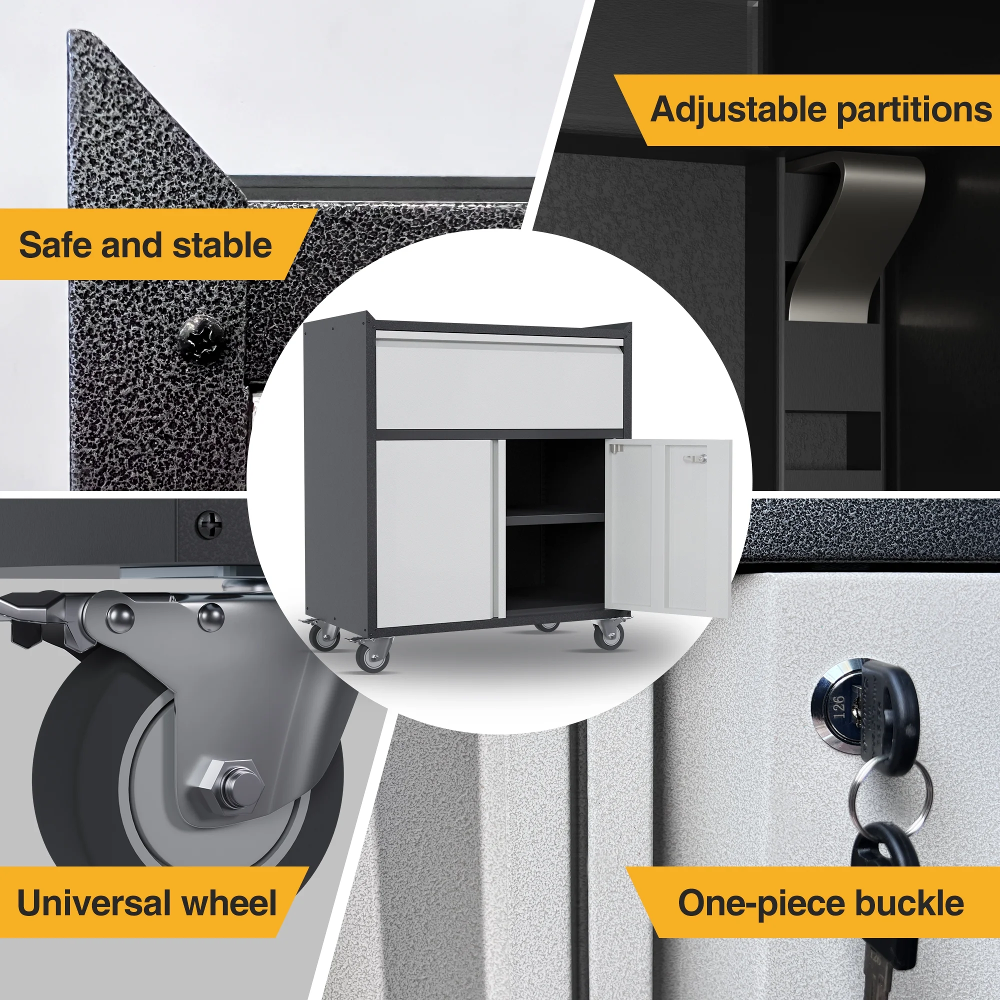 Aobabo Metal Storage Cabinet with Lock,Garage Storage Cabinet with Wheels,72In Steel Storage Cabinet for Garage Home Storage, Black Required-Assembly - Image 118