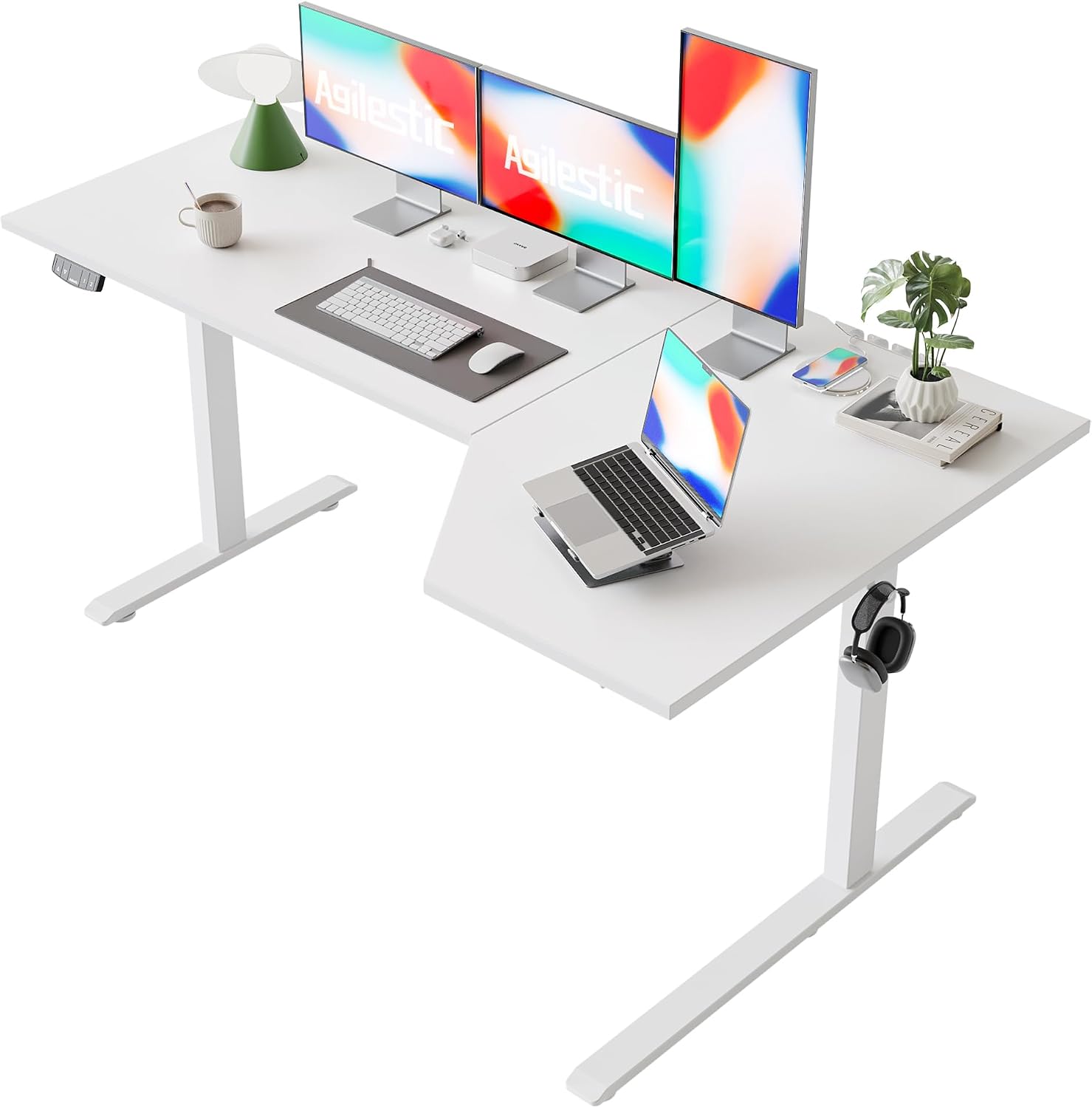 55 x 32 Inch Corner L Shaped Electric Standing Desk, Rustic Brown - Image 8