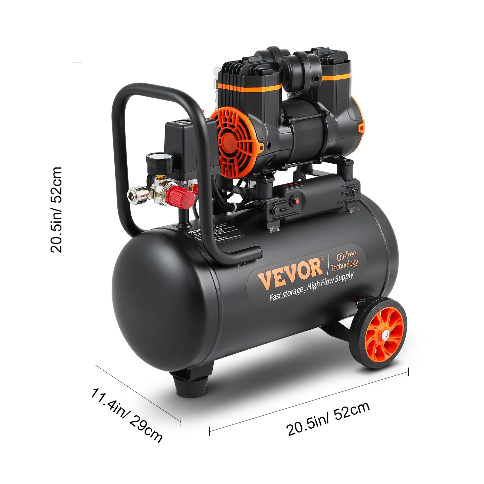 VEVOR 4.8 Gallon Air Compressor, 1.2HP 2.2 CFM@90PSI Oil Free Air Compressor Tank & Max. 116PSI Pressure, 70 dB Ultra Quiet Compressor for Auto Repair,Tire Inflation,Spray Painting,Woodwork Nailing - Image 8