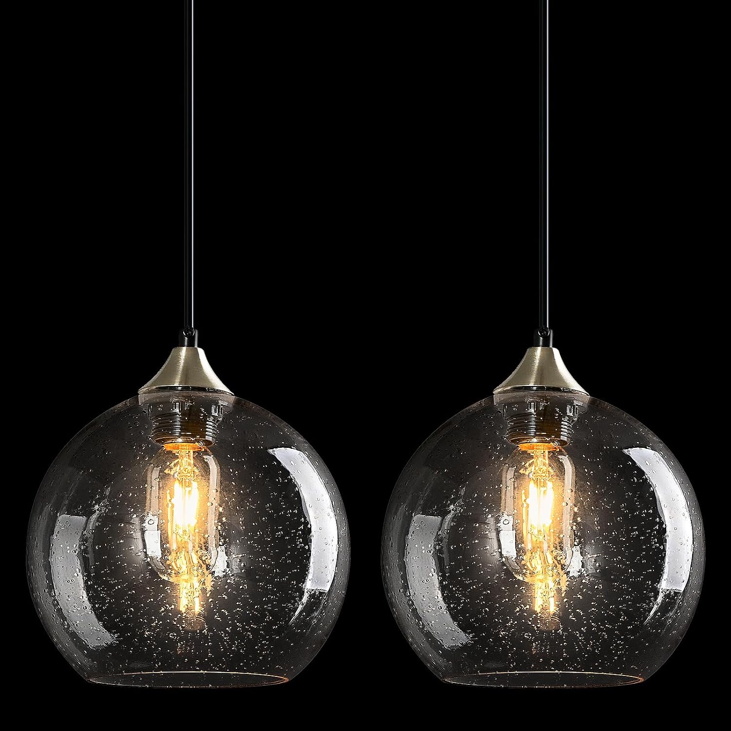 Amber Pendant Lights Kitchen Island 3 Pack, 5.9 in Seeded Glass Globe - Image 40