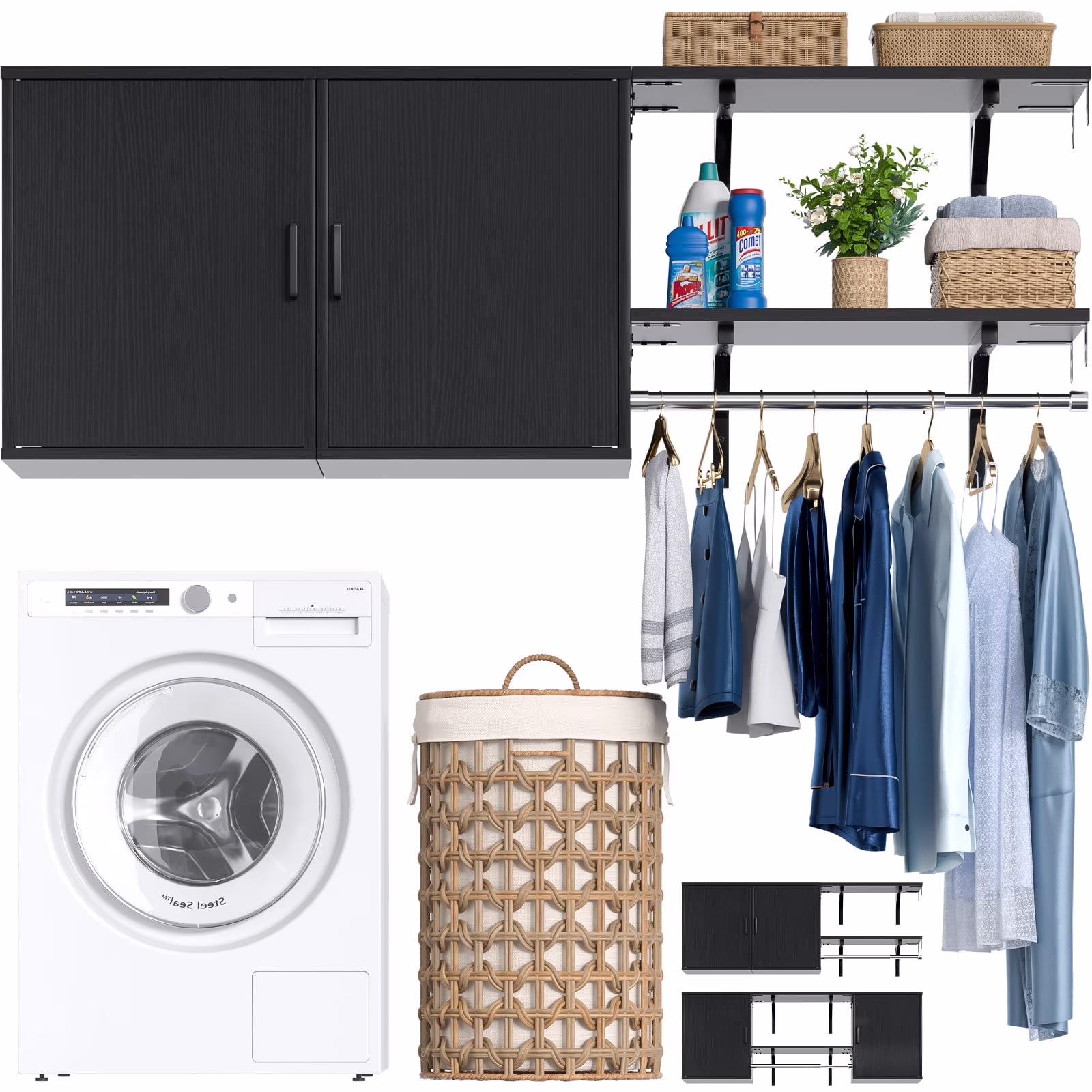 Homieasy Wall Mounted Cabinet with Hanging Rod, 65'' Wide Laundry Cabinet with 2 Shelves and Doors, Reversible, Small Storage Cabinet for Laundry, Bedroom, 300+ LBS Weight Capacity, White - Image 5