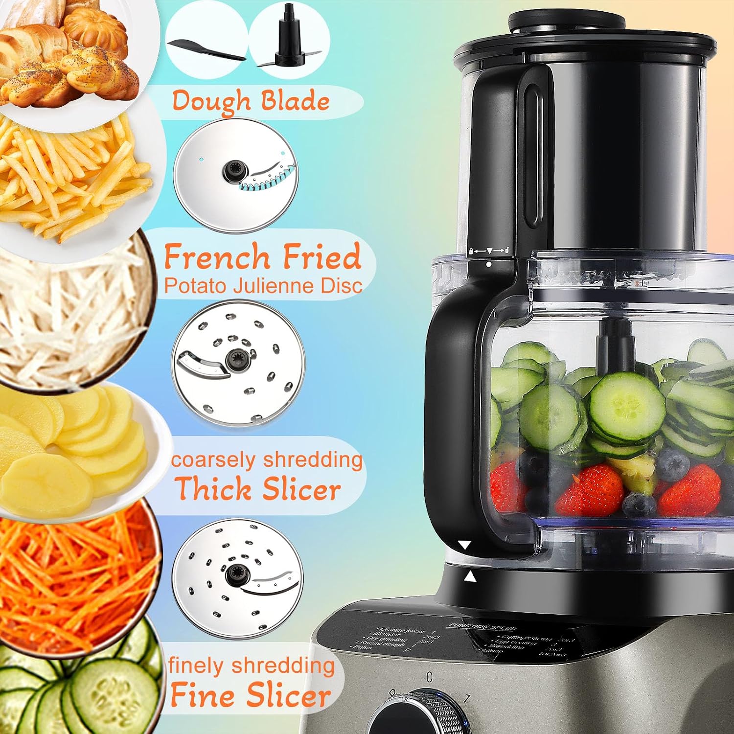 14 Cup Food Processor, 11-in-1 Food Processor and Blender Combo with Large Chute, 51 oz for Smoothies & Ice, for Chopping, Grinding, Slicing, Shredding, Purees & Dough, Dishwasher Safe - Image 5