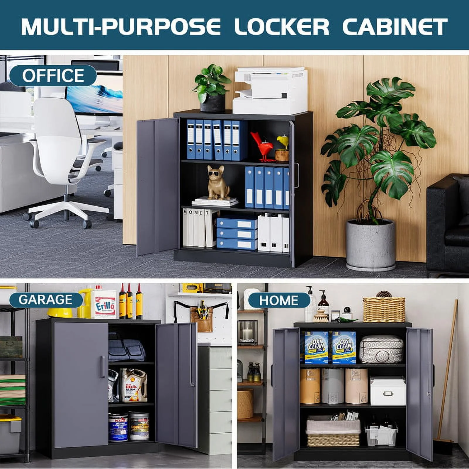 STANI Metal Storage Cabinet with Locking Doors, Garage Lockable Steel Cabinets with 4 Doors and 5 Shelves for Home, Garage, Pantry Workshop Warehouse - Image 26