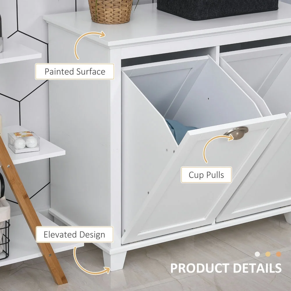 Resenkos Bathroom Floor Cabinet,Bathroom Storage Cabinet with 2-Compartment Hamper, Modern Bathroom Floor Cabinet for Washroom, White - Image 3