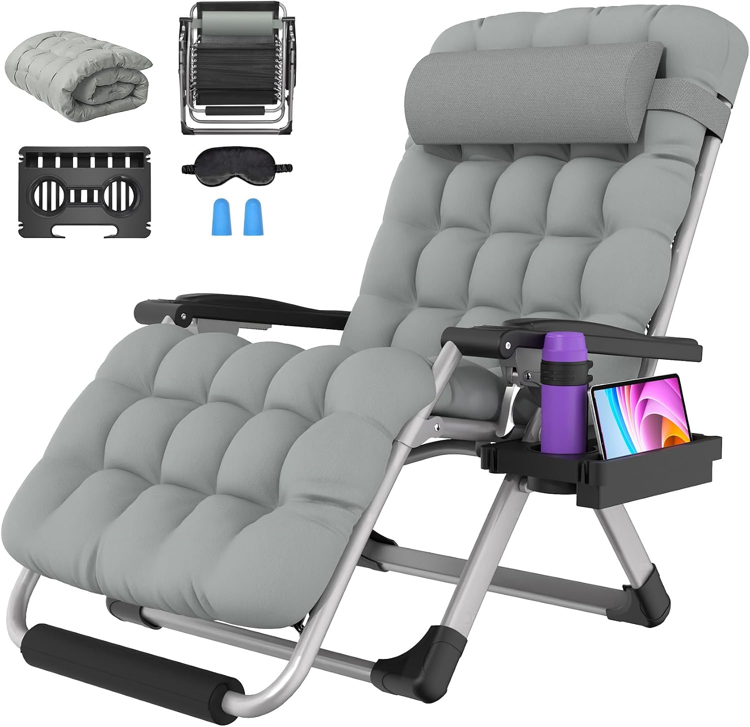 Oversized Zero Gravity Chair, 33In XXL Outdoor Recliner Chair w/ Removable Cushion & Headrest, Camping Lounge Chair w/ Upgraded Lock & Footrest, Reclining Patio Chairs for Indoor Outdoor, 500LBS - Image 11