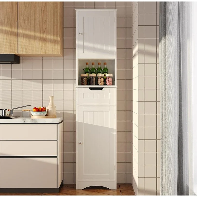 67 Inch Tall Narrow Bathroom Linen Cabinet, 5-Tier Solid Wood Freestanding Storage Cabinet - Image 14
