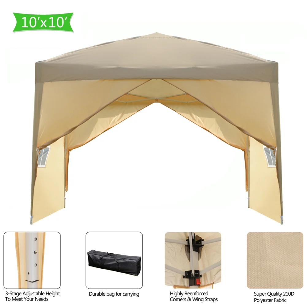 Spaco 10x10 FT pop up canopy with 2 Windows And 2 Doors, Instant Canopies Portable Gazebo UV Resistant Waterproof Enclosed Canopy Tent for Outdoor Events, Patio, Backyard, Party, Khaki - Image 8