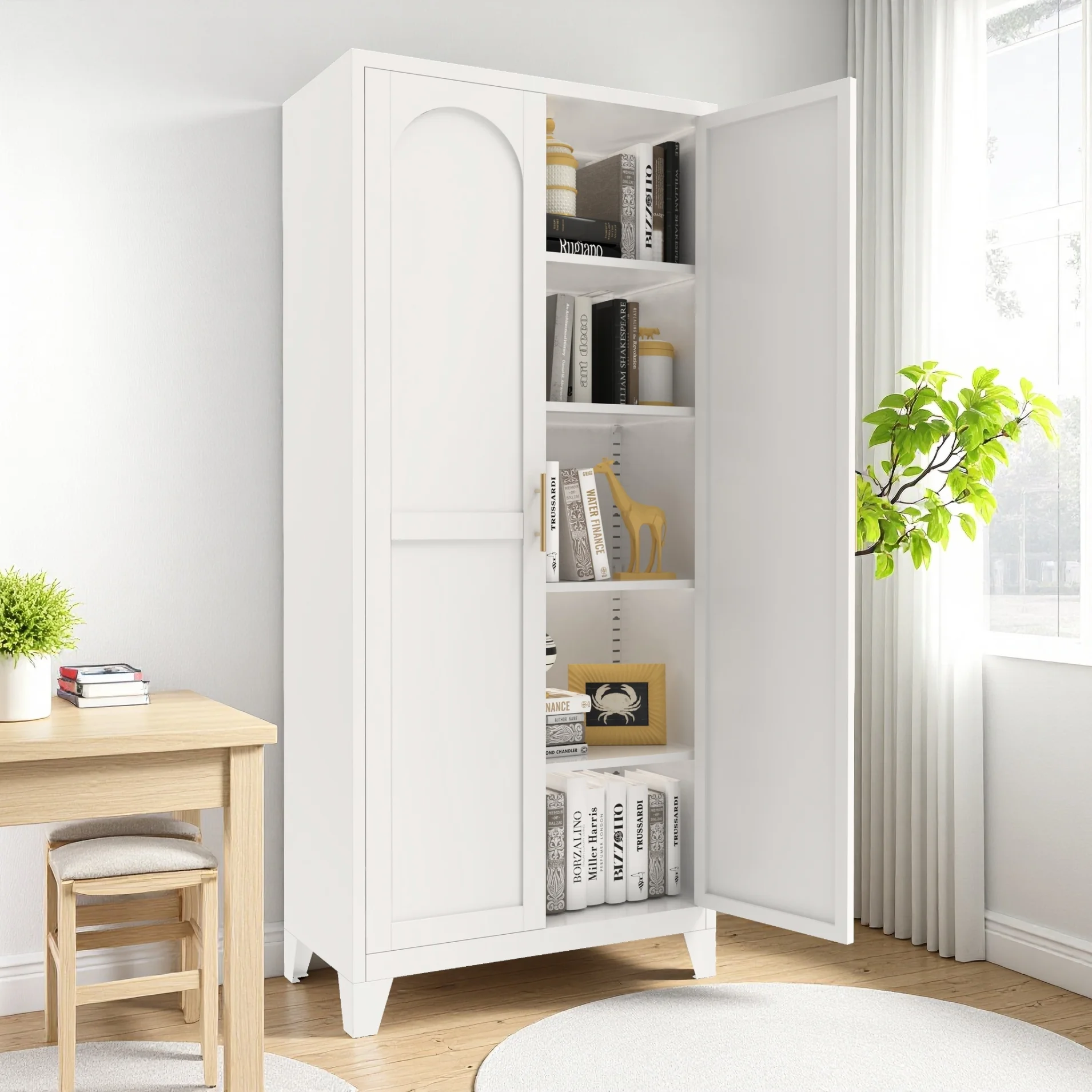 71 Inch Metal Storage Cabinet with 2 Doors and 5 Adjustable Shelves, Lockable File Cabinet for Organizing Garage, Pantry, Basement, Laundry Room or Mudroom, White - Image 2