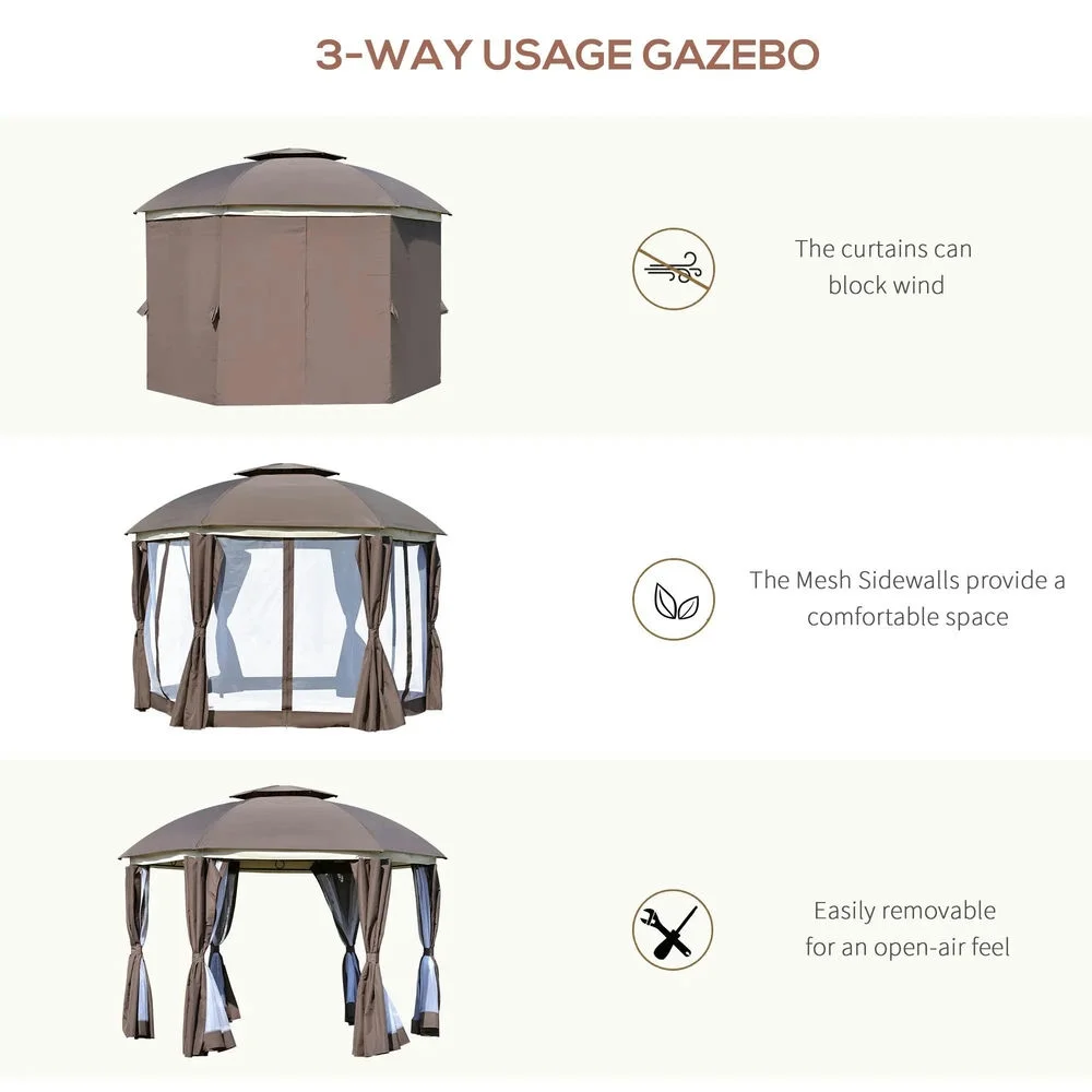 Topcobe 12' x 12' Round Outdoor Canopy Tent, Patio Dome Canopy Tent Canopy Shelter with Double Roof, Curtains, Zippered Doors, Strong Steel Frame, Outdoor Canopy, Shade Canopy, Patio Canopy, Brown - Image 7