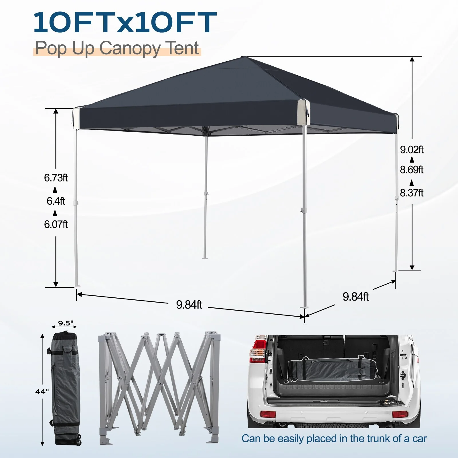 XiHuaZhaoChen Canopy Tent Easy Set-up Outdoor Patio Canopy Adjustable Straight Leg Heights Instant Shelter with Wheeled Bag,Gray,10' x 10' - Image 19