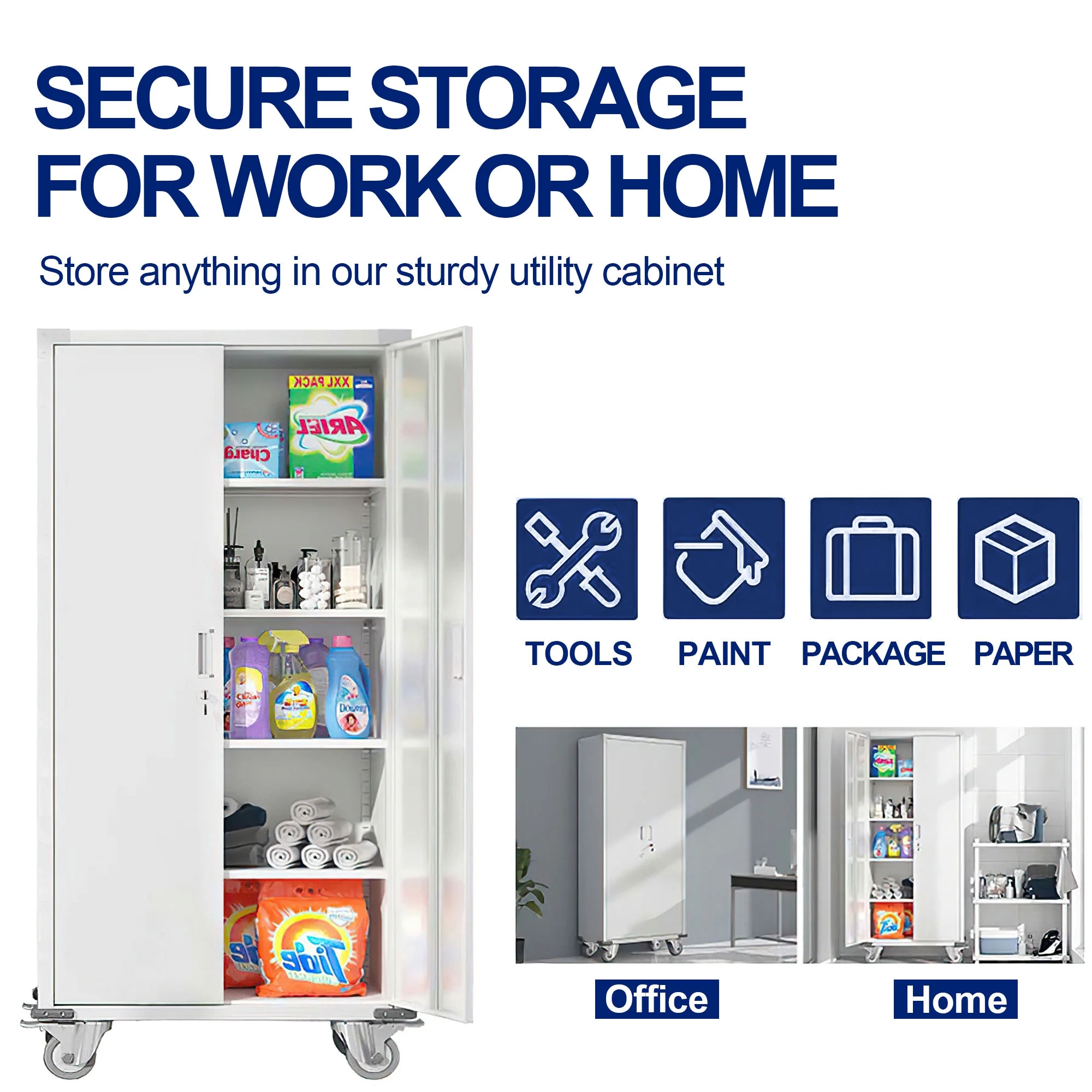 Aobabo 72 Inch Locking Storage Cabinet w/ Adjustable Shelves, Gray - Image 41