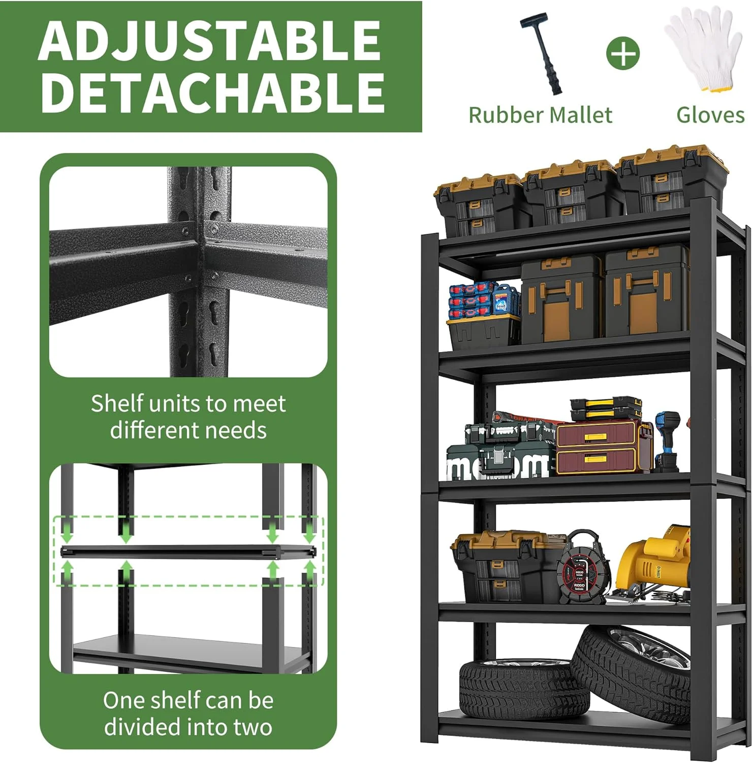 Garage Shelving, Garage Storage Shelves, 2500 LBS Heavy Duty Adjustable Metal Garage Shelves, Easy Assembly, Shelves for Garage Storage, Warehouse, Basement, Black - Image 2