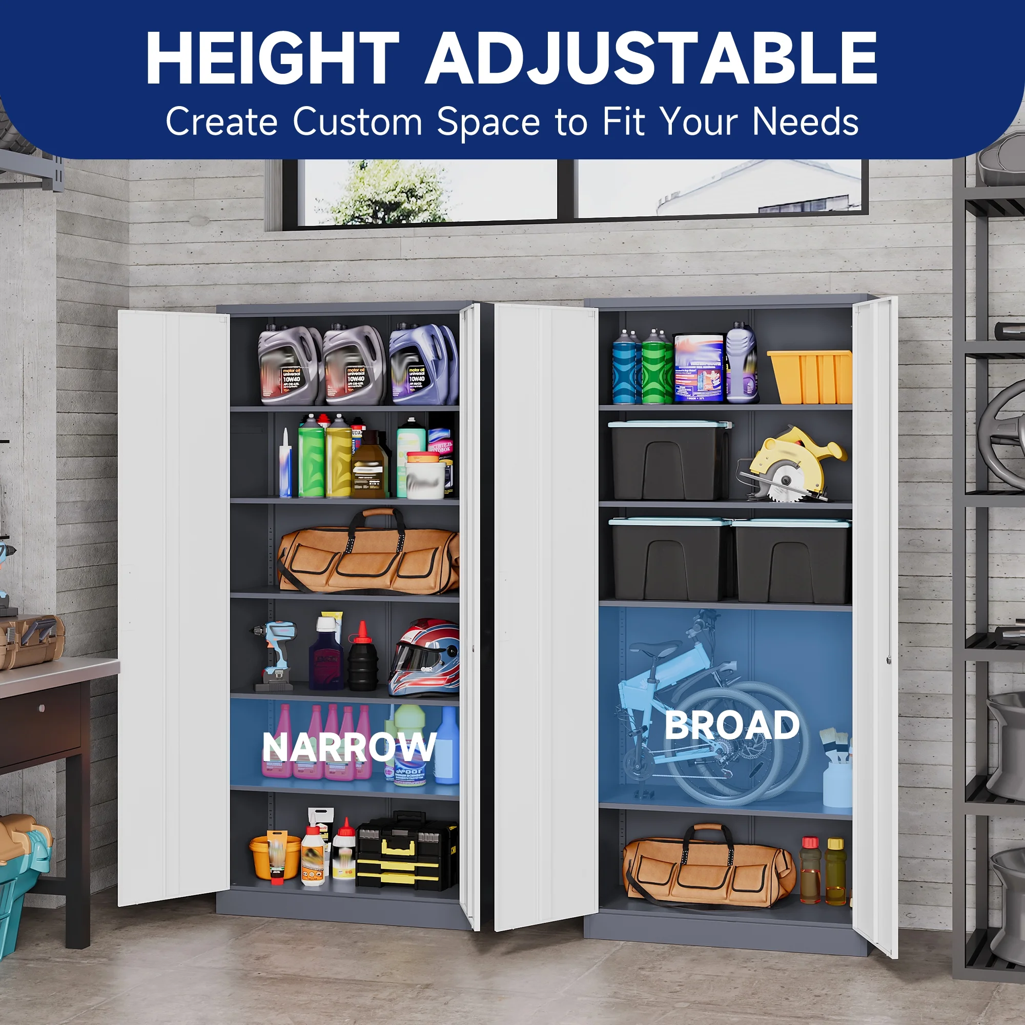 AUHUP Metal Storage Cabinet with Wheels, 73" Rolling Garage Storage Cabinets with 4 Adjustable Shelves & Locking Doors,Black Tool Cabinet for Garage,Home,Warehouse,Workshop - Image 23