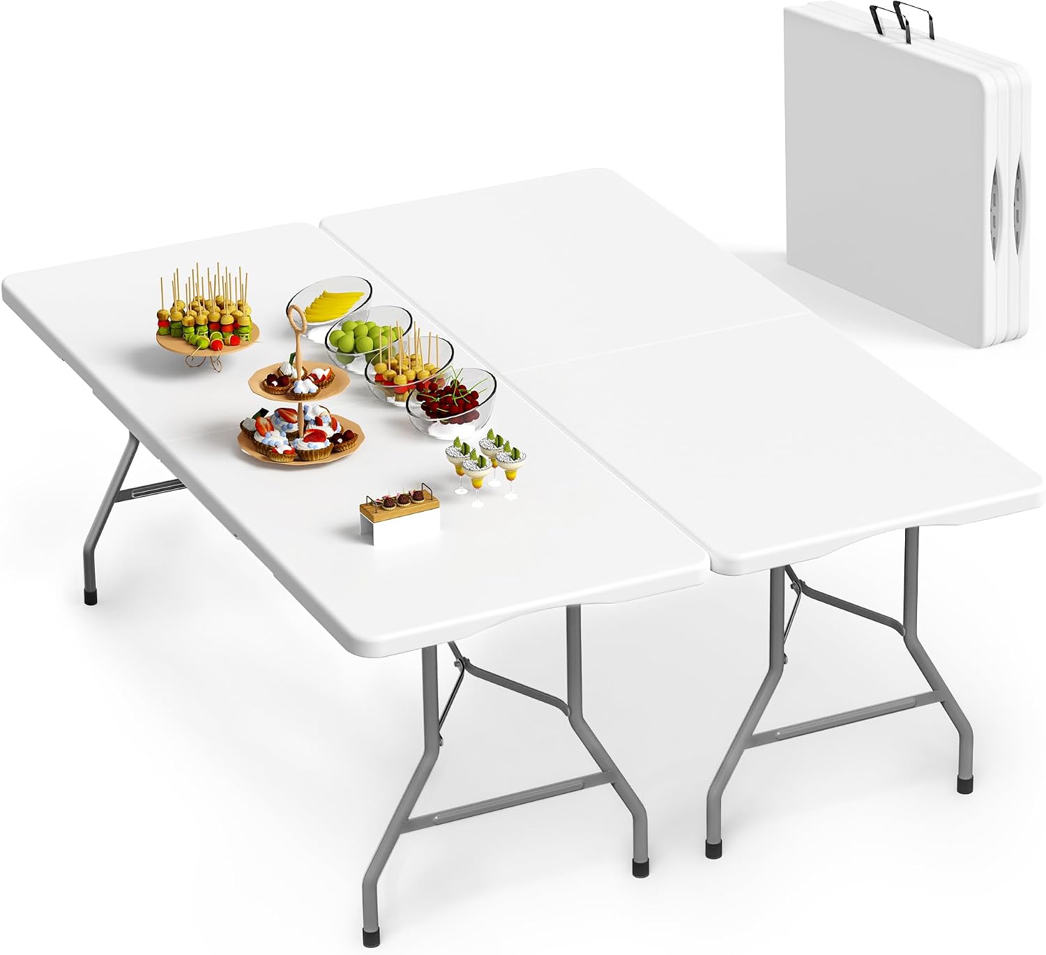 6 Foot Folding Table 2 Pack, 6 FT Foldable Plastic Table, Heavy Duty - Image 8