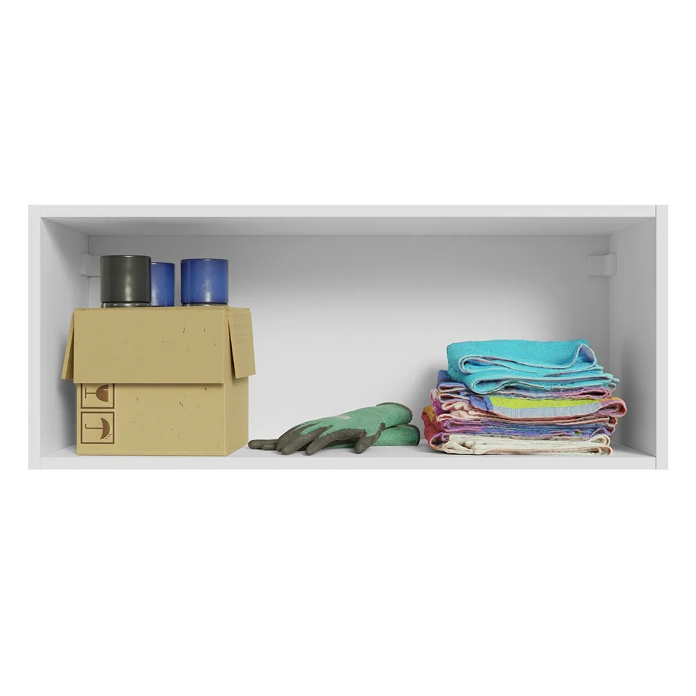 Madesa Slim Garage and Utility Room Wall Storage Cabinet with Horizontal Door and Shelves 31 Inch Wooden Organization Unit - White - Image 5