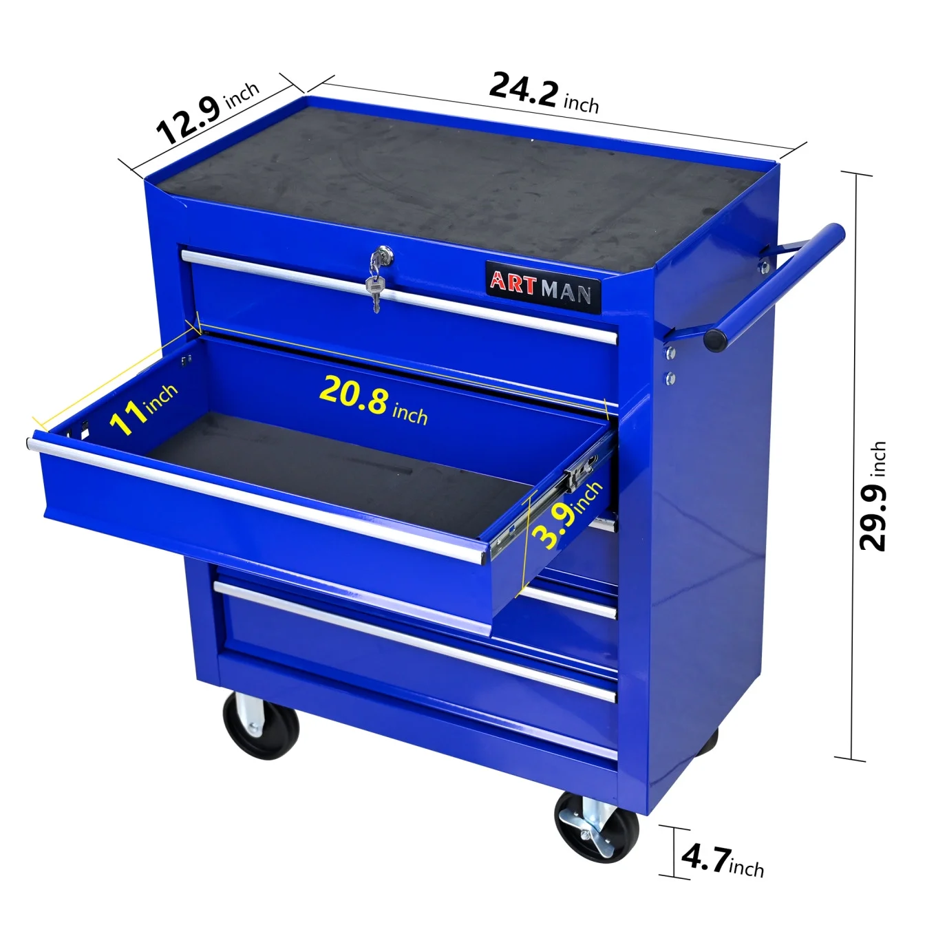 5-Drawer Rolling Tool Chest, Metal Tool Storage Organizer Cart with Locking System and Wheels, Multifunctional Mechanic Tool Cart for Garage, Warehouse, Workshop, Repair Shop, Red - Image 21