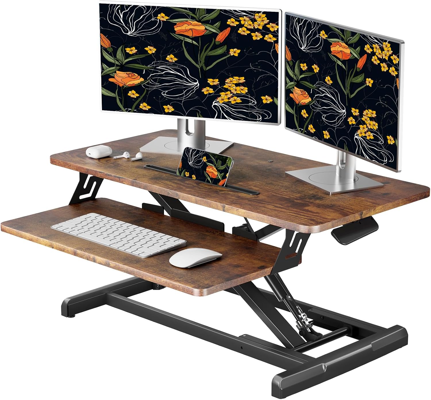 32" Height Adjustable Standing Desk Converter, Sit-Stand Desk Riser with Keyboard Tray, Desktop Workstation Riser for Home Office - Image 2