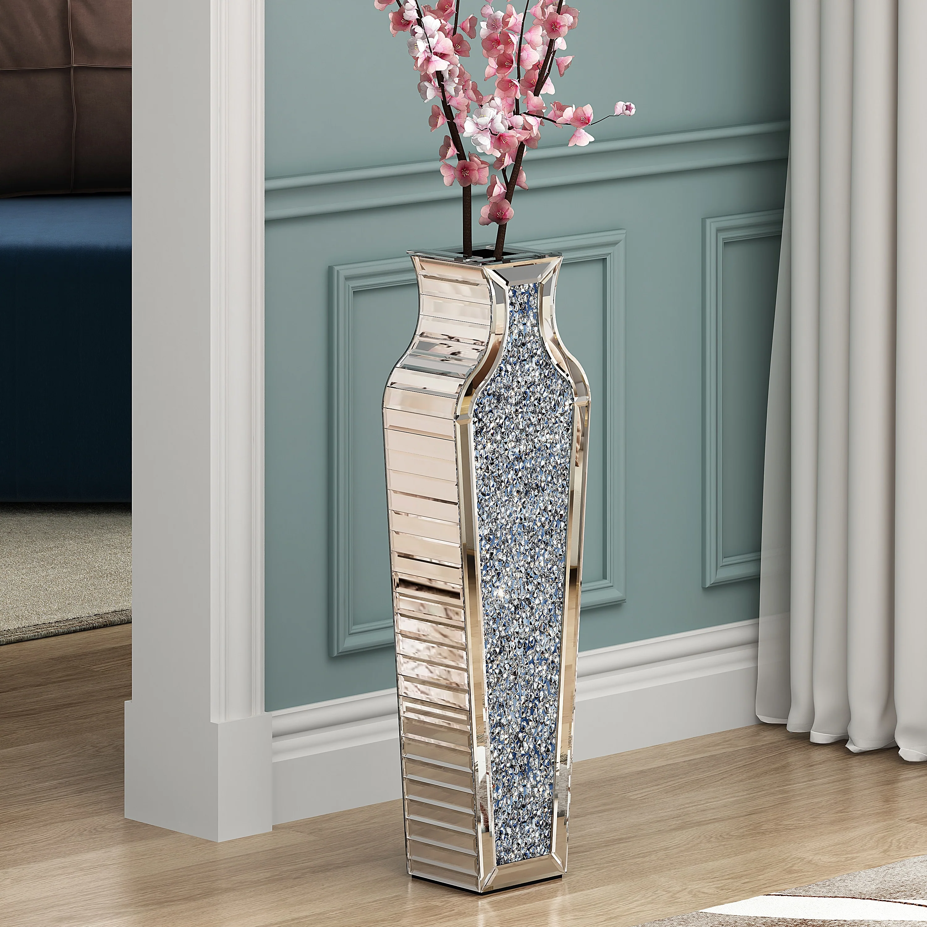 Tall Crushed Diamond Floor Vase, Luxury Decorative Crystal Accent Vase for Living Room, Bedroom and Home Decor - Image 19