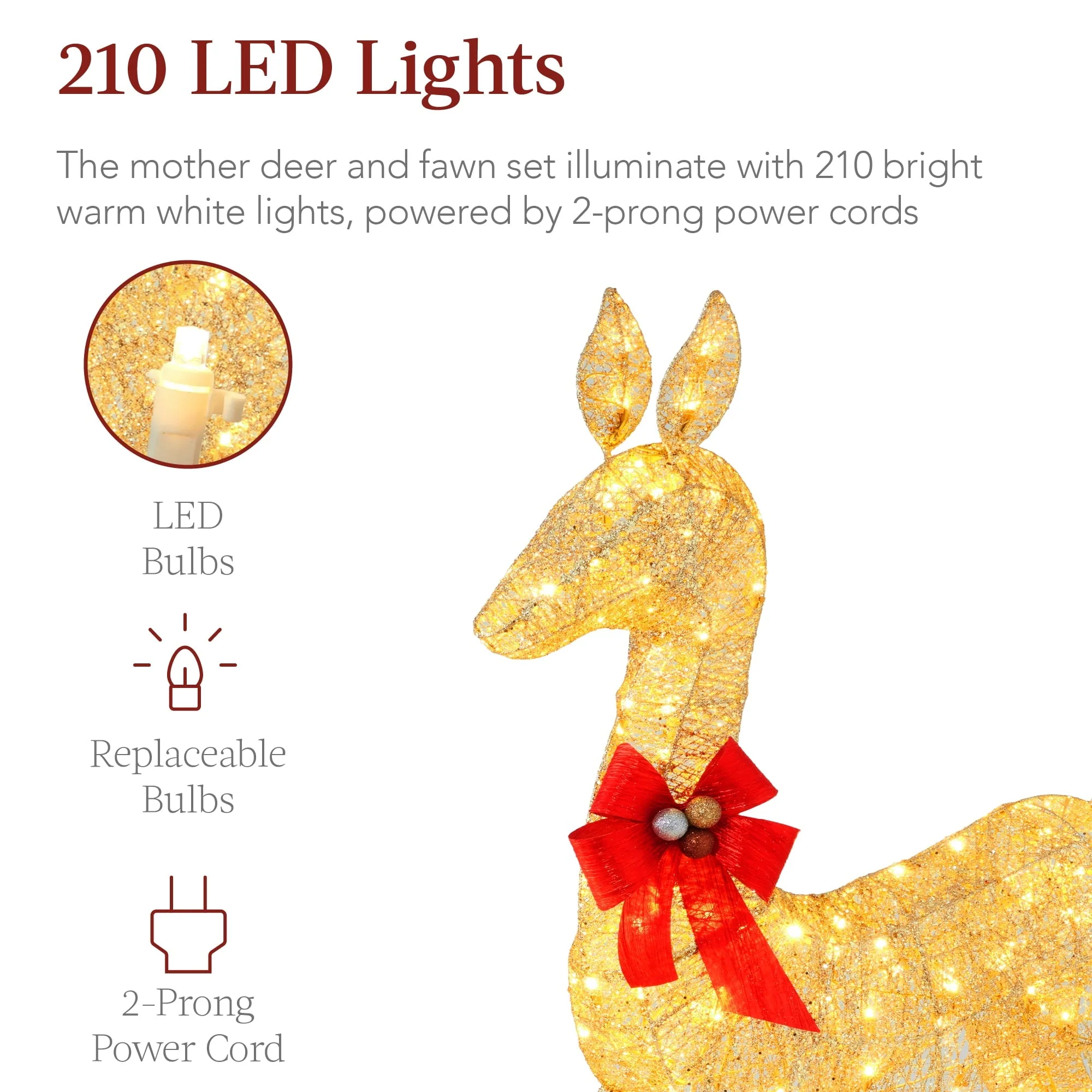 Best Choice Products 2-Piece Lighted Christmas Deer Set Outdoor Yard Decoration with 210 LED Lights, Stakes - Gold - Image 5