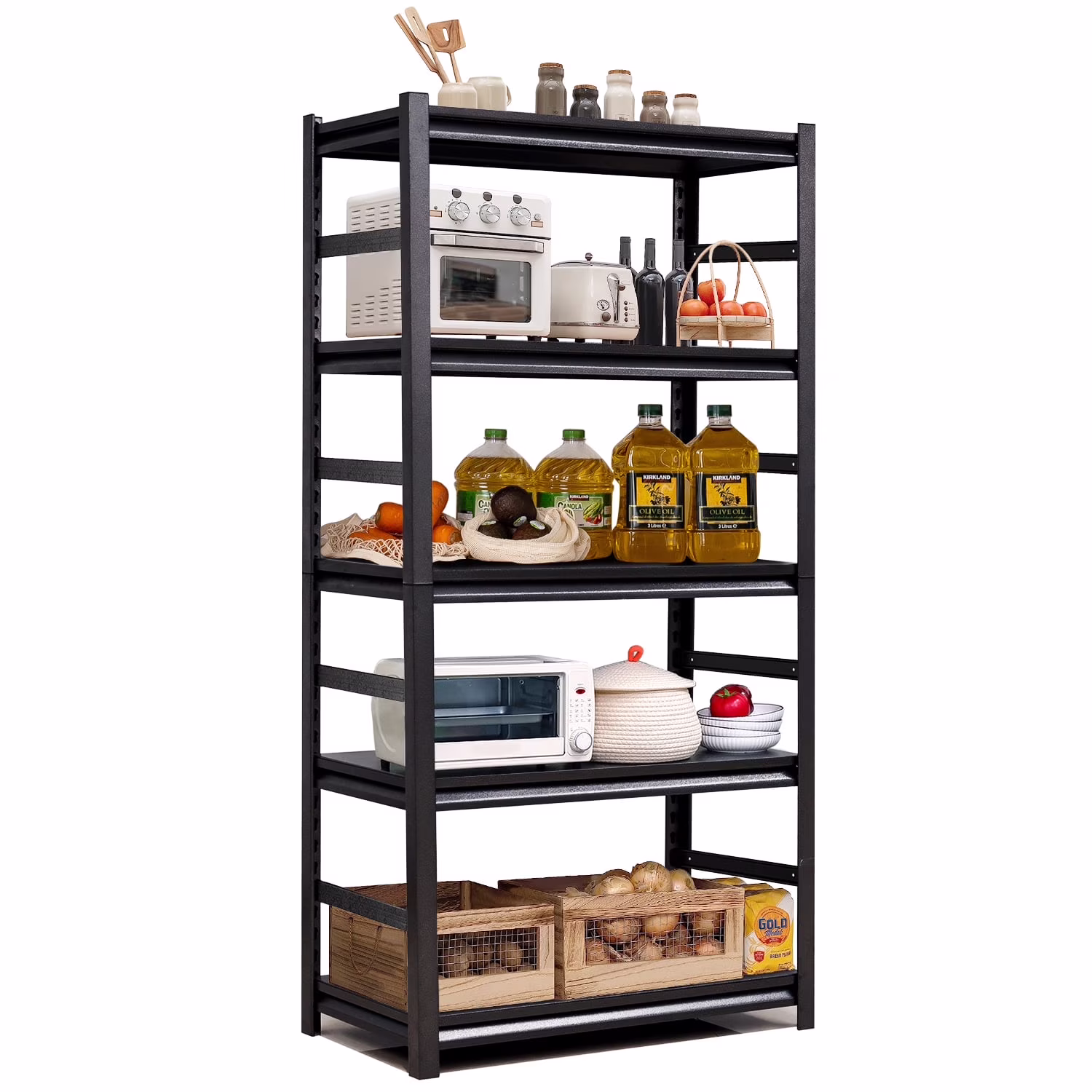 COOKCOK 5-Tier Storage Shelving Unit, Metal Shelf, 39.4"x15.8"x 63", Adjustable Garage Storage Shelf, Load Up to 2000LBS, Kitchen Shelf with Protective Side