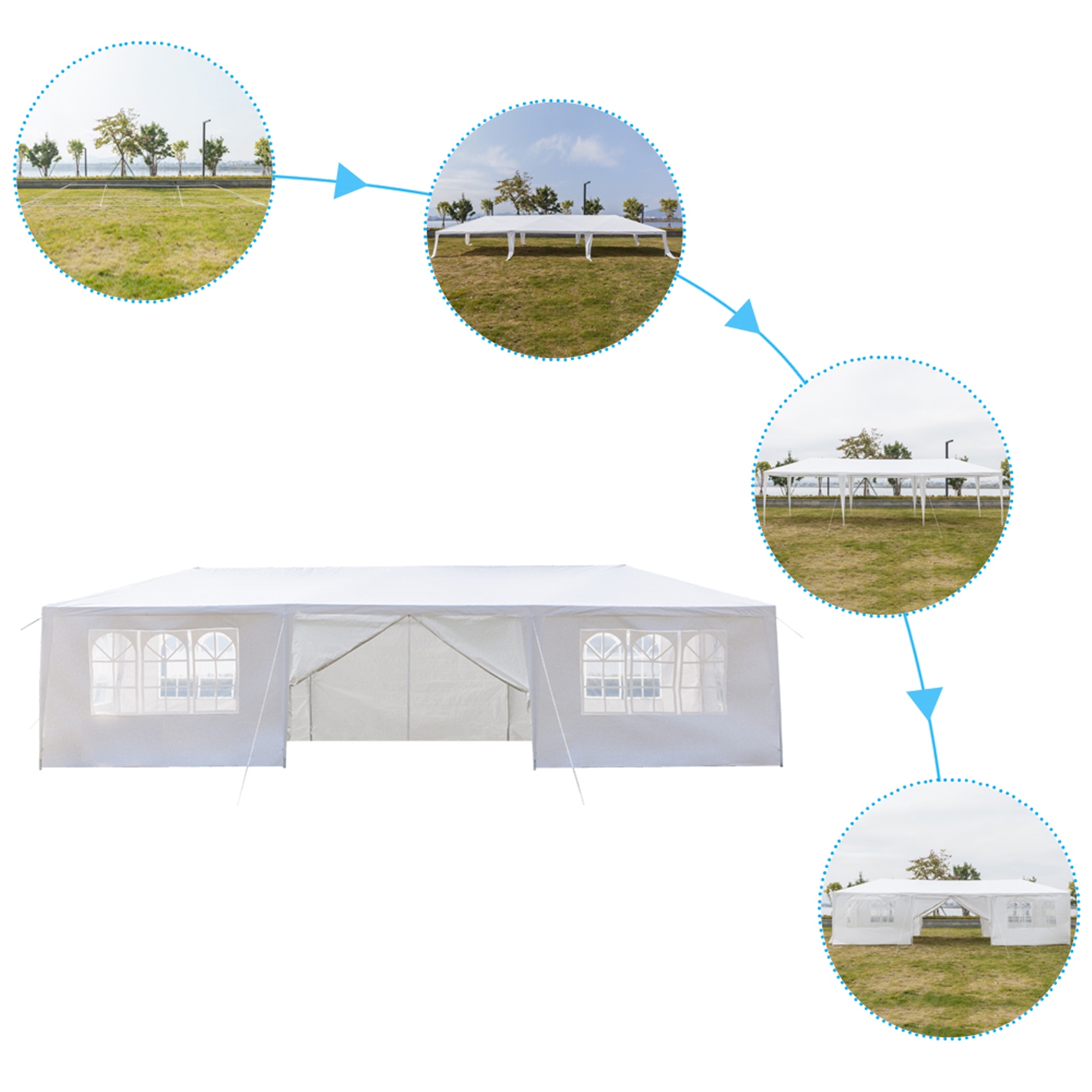 Cfowner 10'x30' 7 Sides Party Tent, Wedding Canopy Tent, Outdoor Patio Folding Gazebo Canopy, White - Image 7