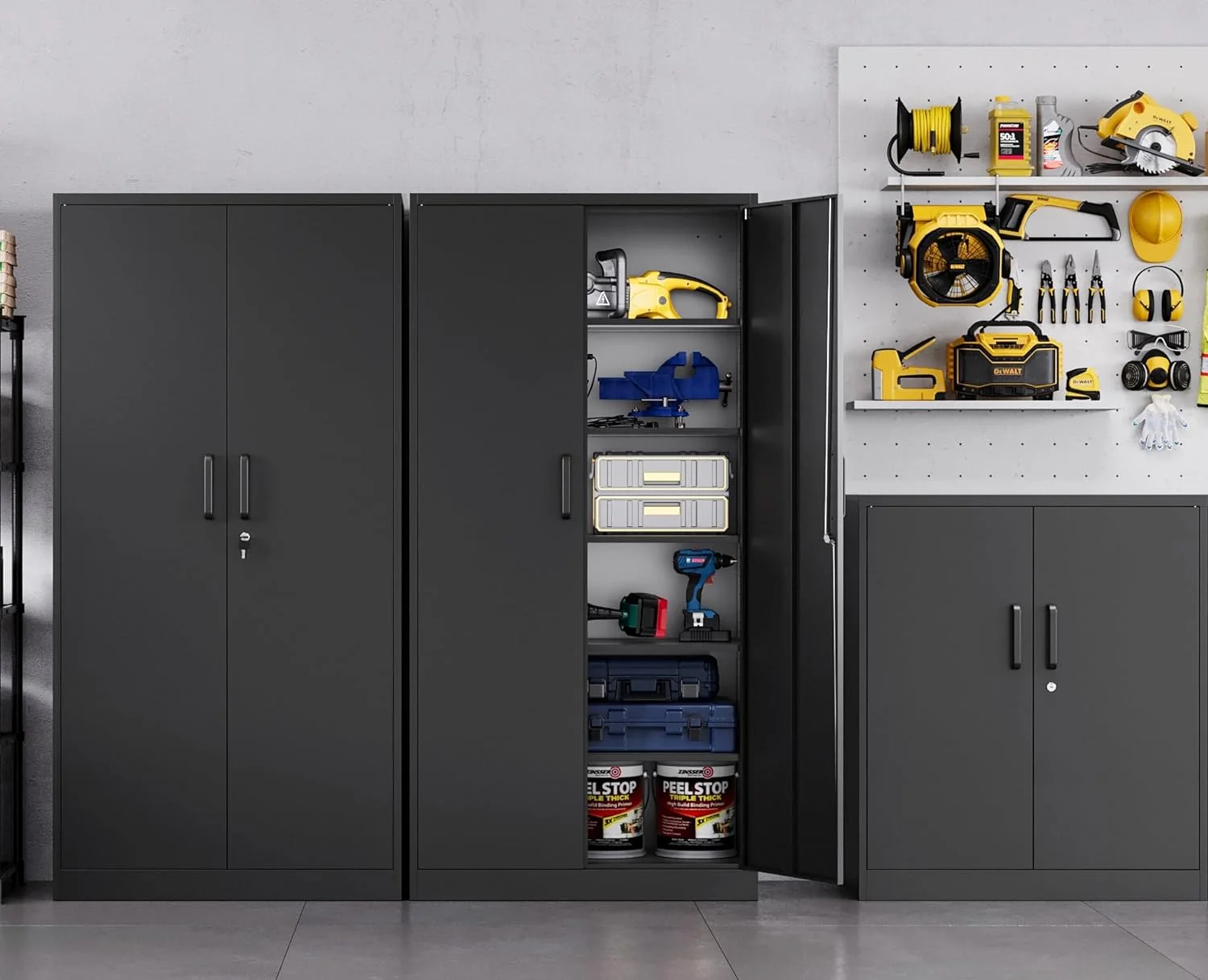 MIIIKO Metal Storage Cabinet with Locking Doors, Black Garage Lockable Steel Cabinets with 4 Doors and 5 Shelves for Home, Garage, Pantry Workshop Warehouse - Image 12