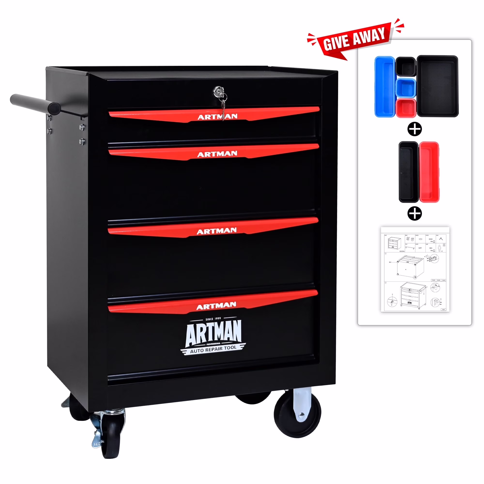 ARTMAN 20" 5-Drawer Rolling Metal Tool Chest Cabinet,Steel Tool Storage Box Organizer for Garage Workshop Warehouse - Image 3
