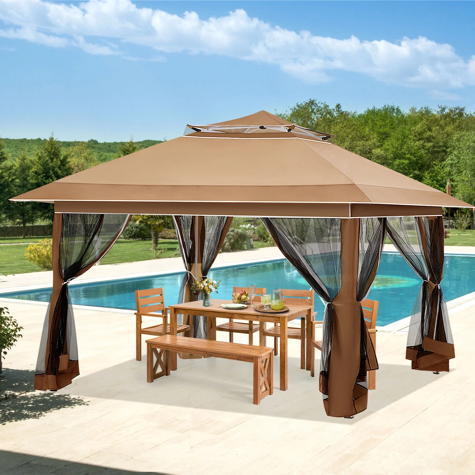 AVAWING 12x12 ft Outdoor Pop-up Canopy Party Tent Easy Setup Patio Wedding Tent, Khaki - Image 97