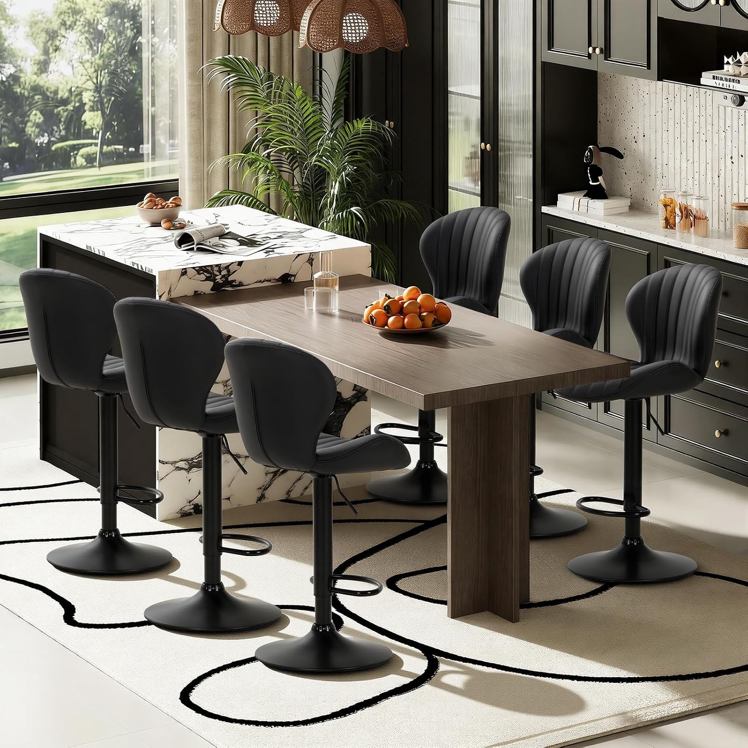 Bar Stools Set of 6, Modern Swivel Bar Chairs, Adjustable Faux Leather Upholstered Barstools Counter Height with High Backrest for Bar, Kitchen Island, Dining Room, Black - Image 11