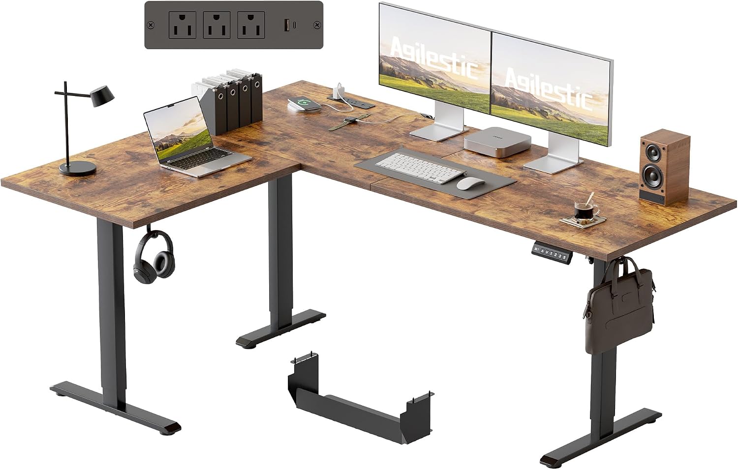 63 Inch L Shaped Electric Standing Desk with Led, Black - Image 11