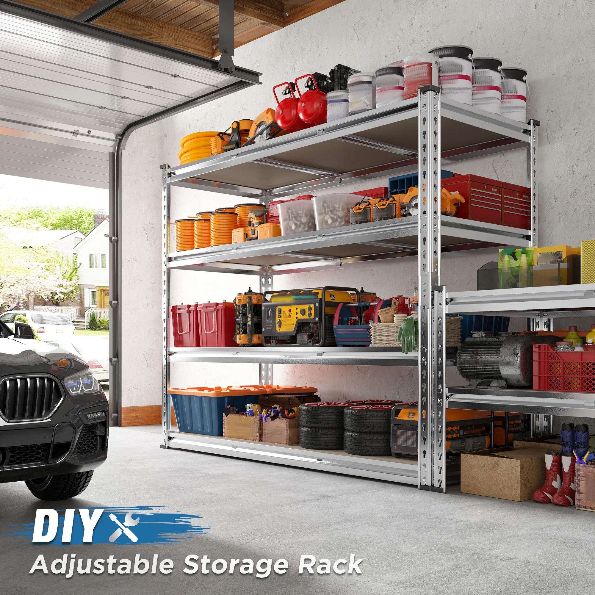 REIBII 48"W Heavy Duty Shelving 3000LBS Steel Shelving Adjustable Garage Storage Industrial Shelf,48"W x 24"D x 72"H - Image 11