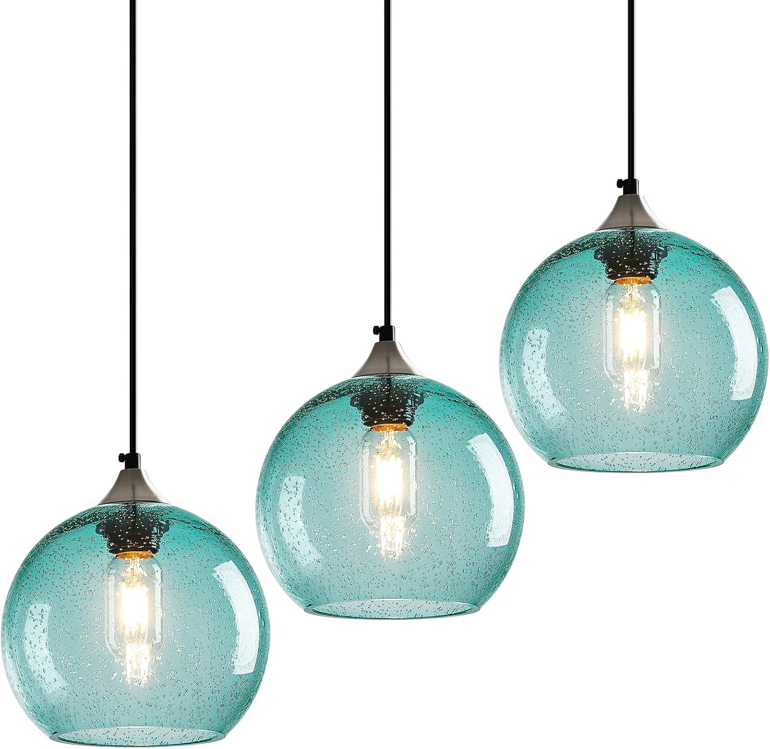 Amber Pendant Lights Kitchen Island 3 Pack, 5.9 in Seeded Glass Globe - Image 75
